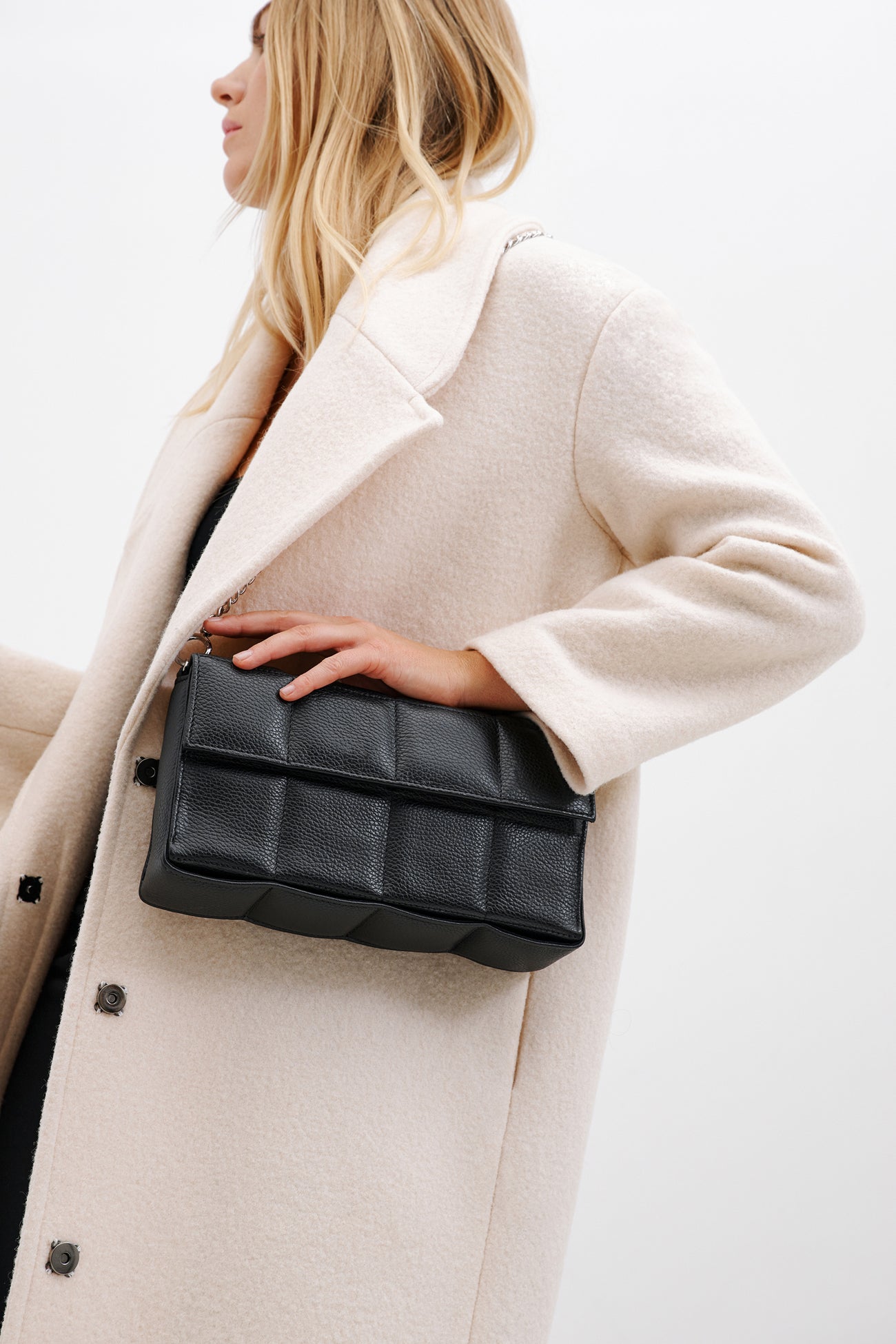 Black Quilted Leather Handbag Bailey Crossbody Purse Marcella