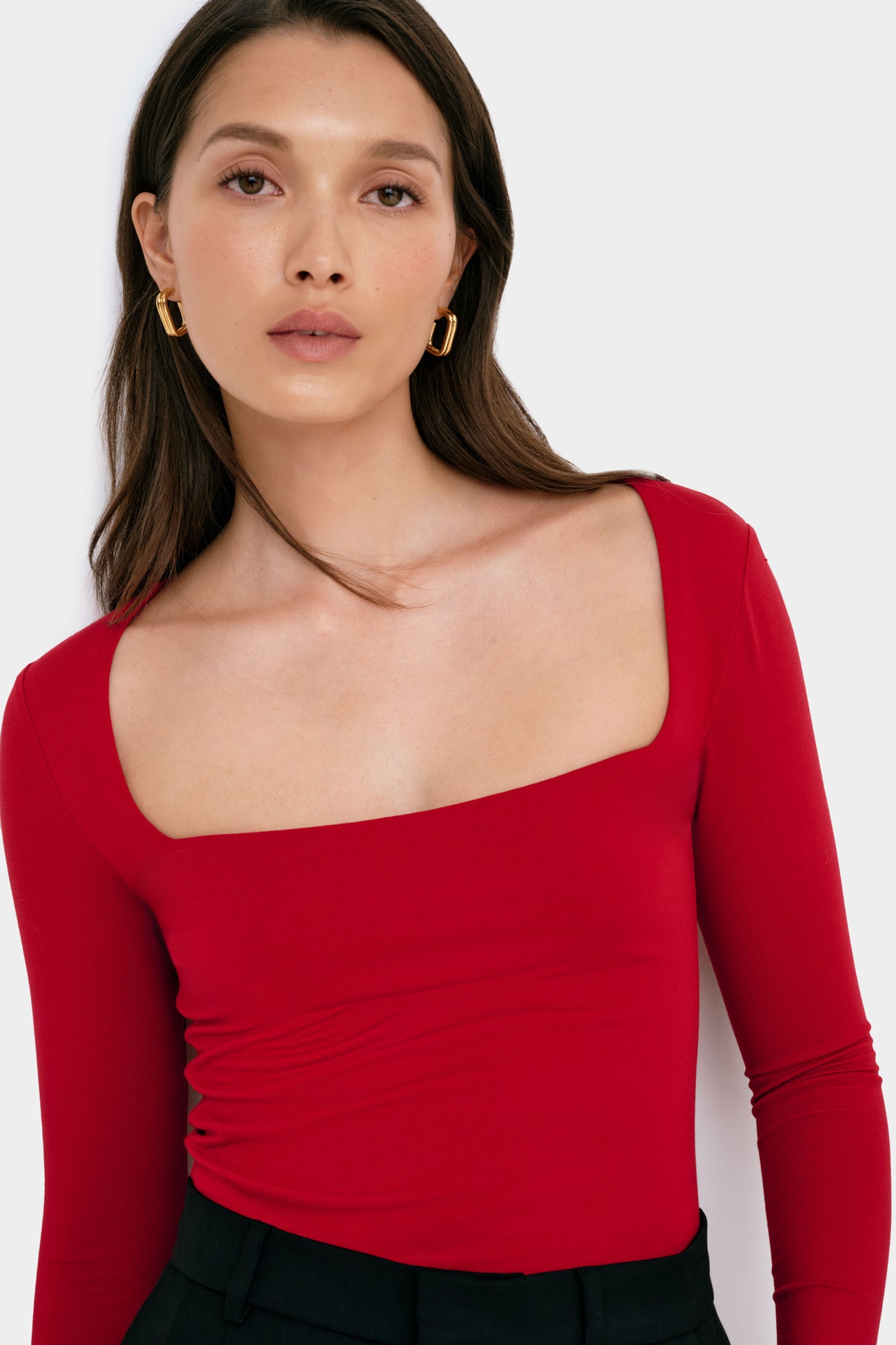 Red Long Sleeve Square Neck Shirt Yvonne Top Marcella red-long-sleeve-square-neck-shirt-yvonne-top-marcella