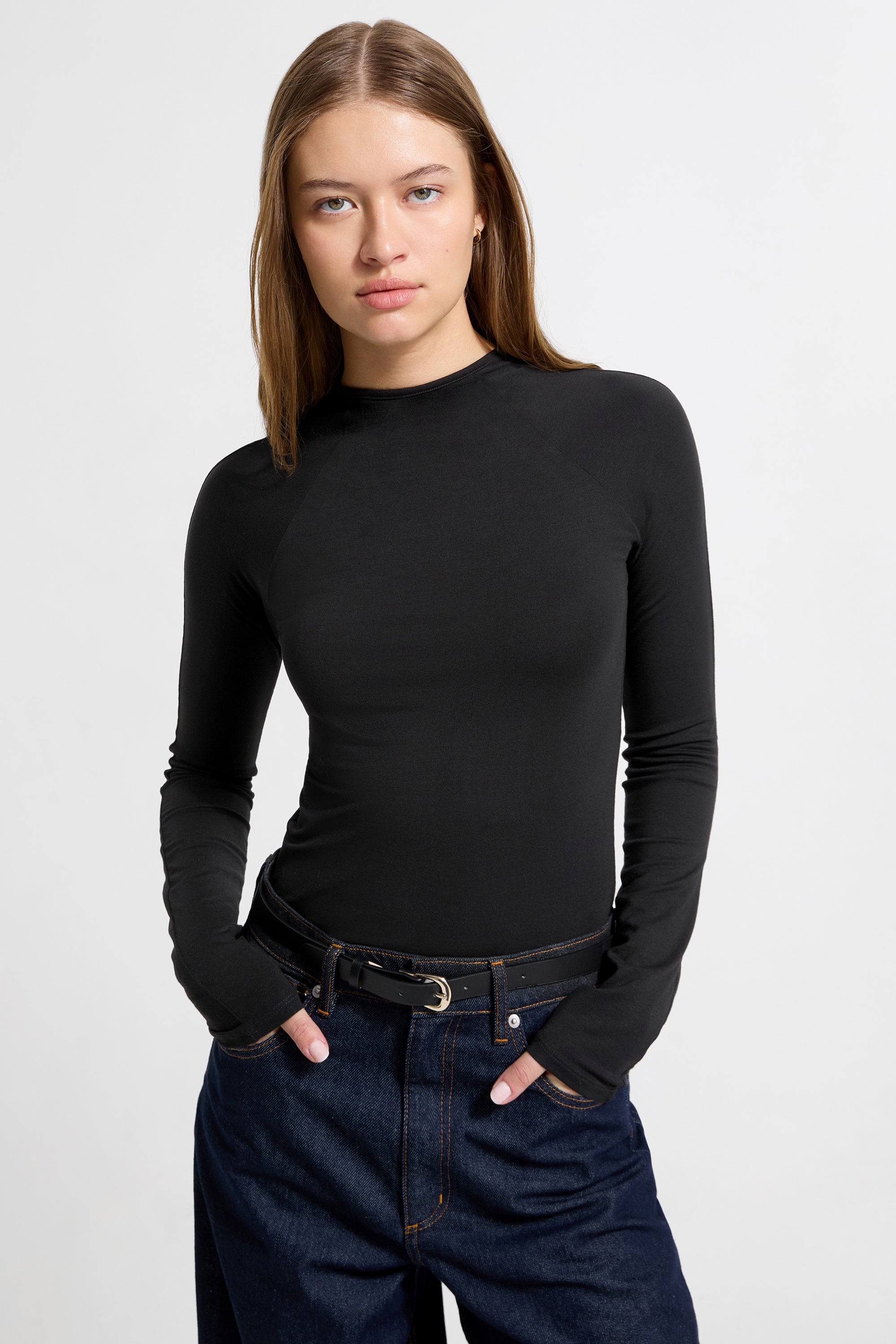 Women's Black Mock Neck Top | Minetta | Marcella