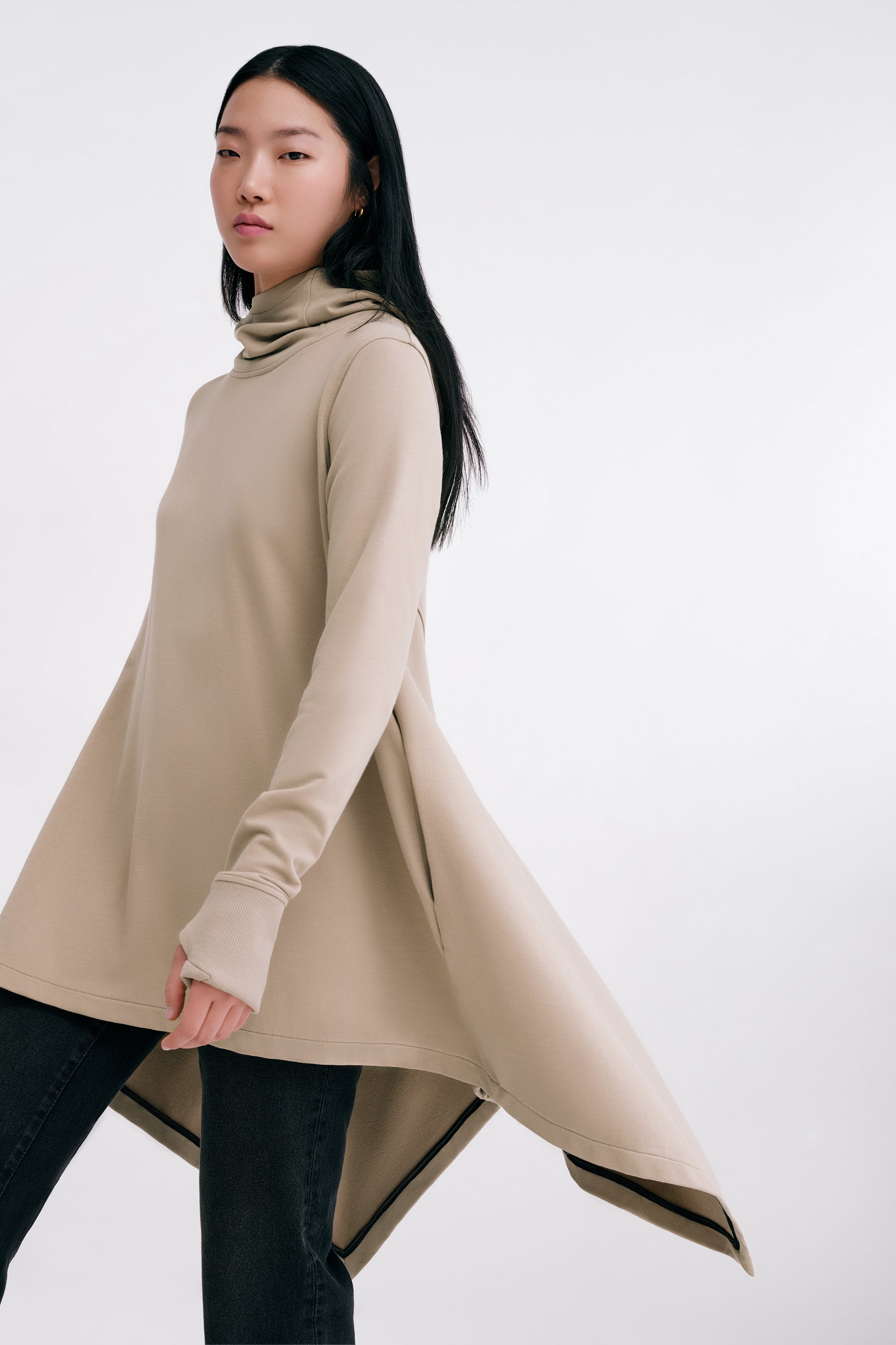 Sand Beige Pullover Tunic Hoodie Top - Daria Hooded Tunic | Marcella