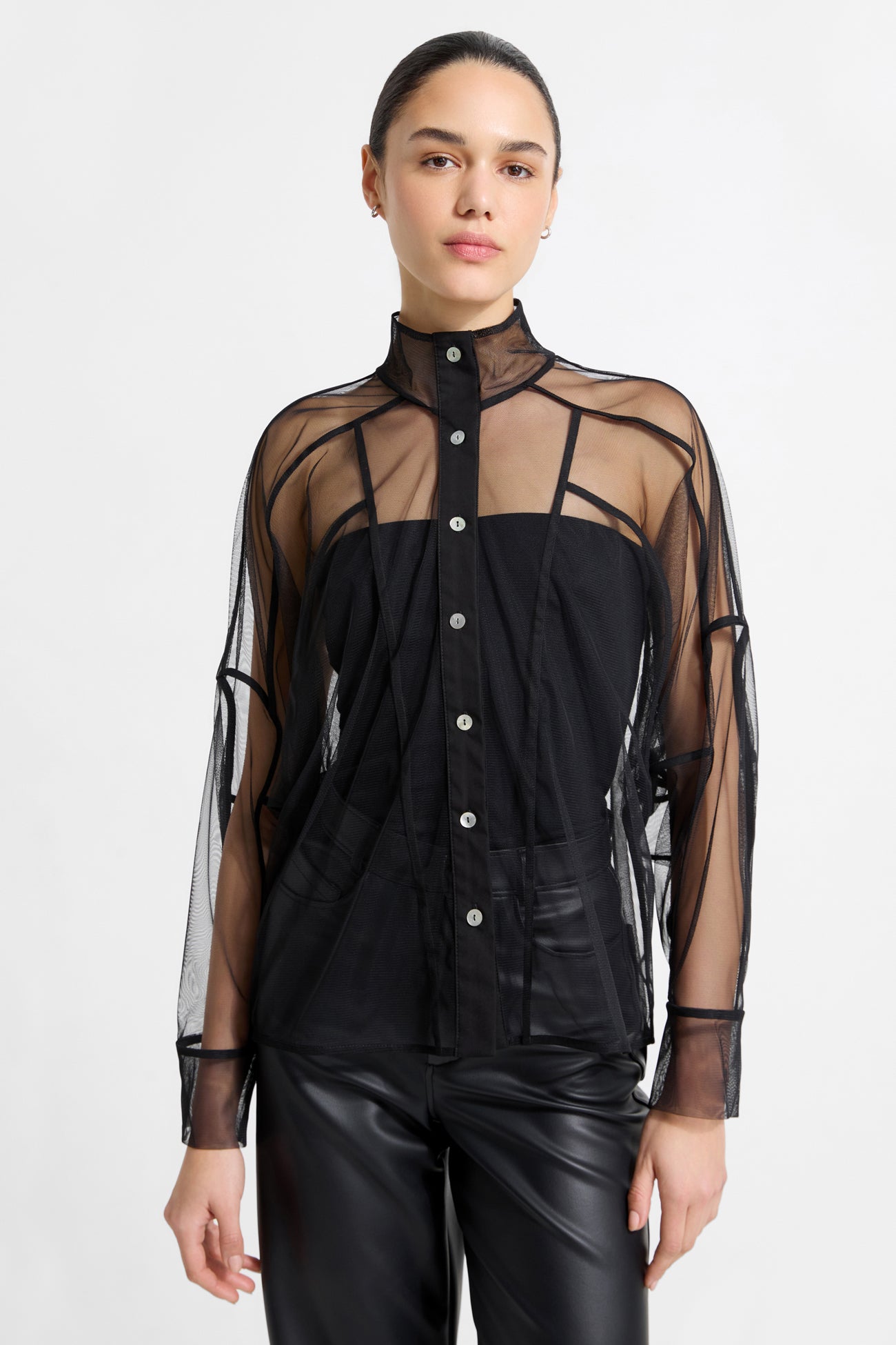 Marcella Women's Lane Mesh Shirt - Black - Size 2X