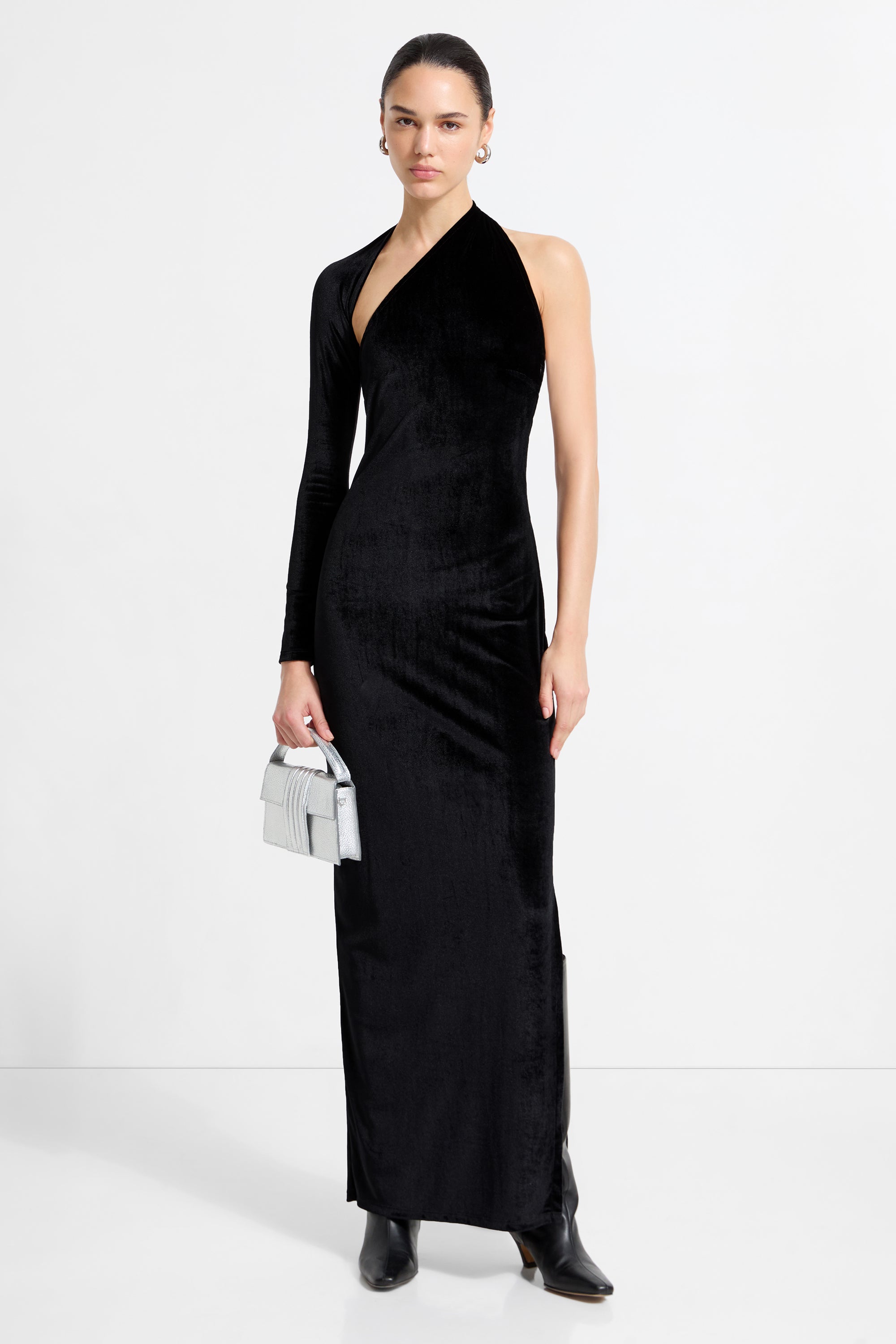 Black Velvet One Shoulder Gown - Manhattan Slit Dress | Marcella