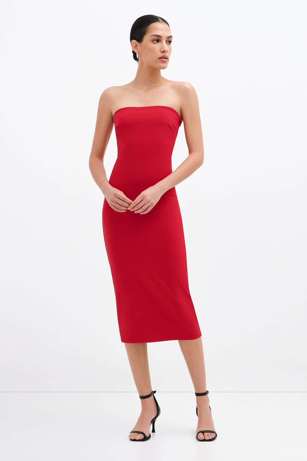 Strapless Red Midi Dress Natalia Dress Marcella
