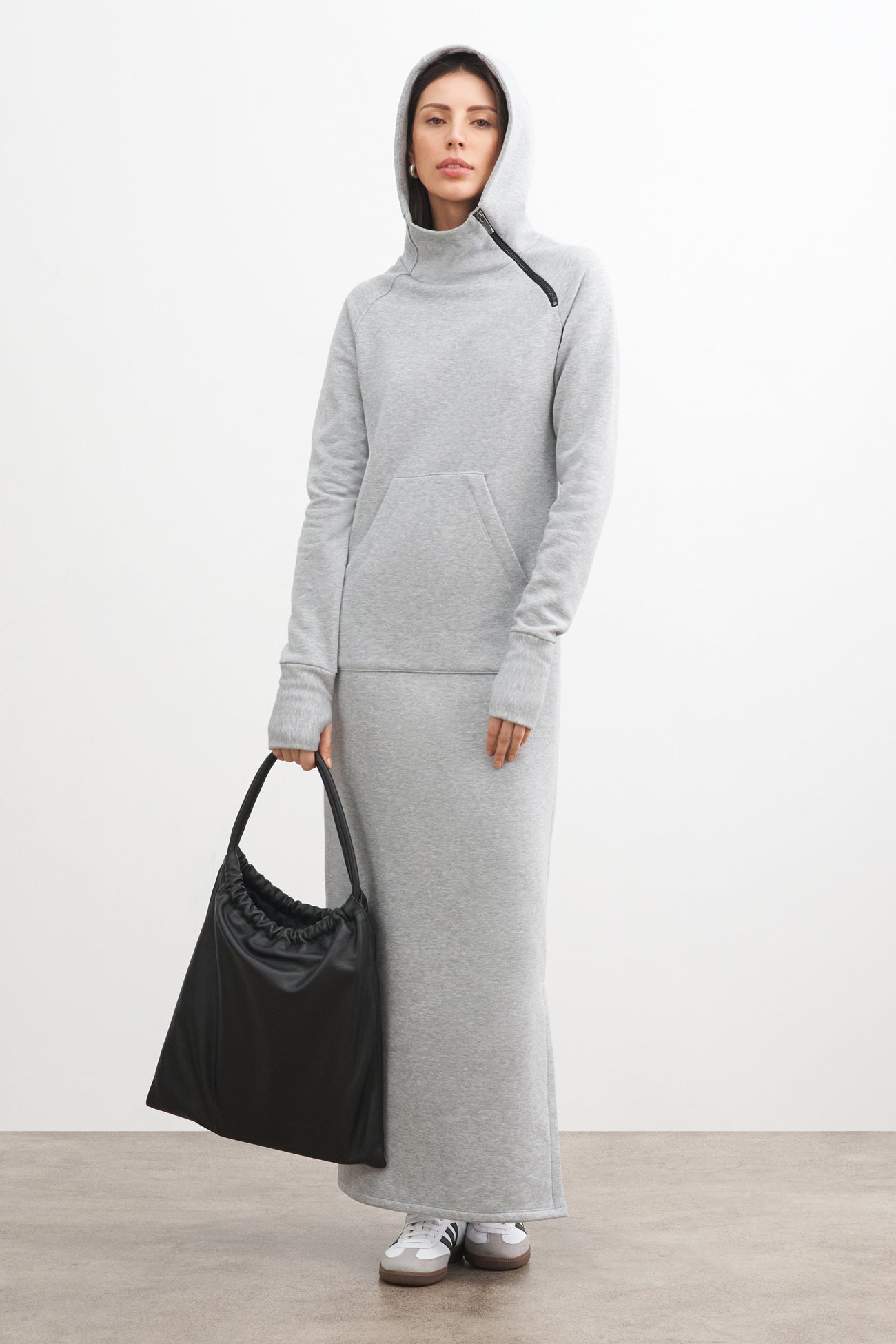 Marcella | Tompkins Long Sleeve Sweatshirt Dress in Melange Grey | Women's Size 2XL | Midweight French Terry