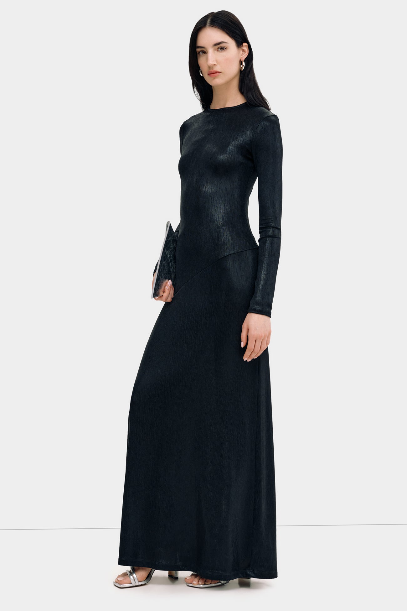 chinese dress ladies Plunge Neck Maxi Dress In Metallic Black