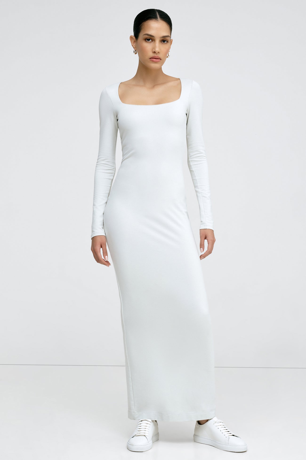french terry maxi dress Marcella Yvonne Long Sleeve Dress in Mist | Women's Size 3XL | Midweight French Terry