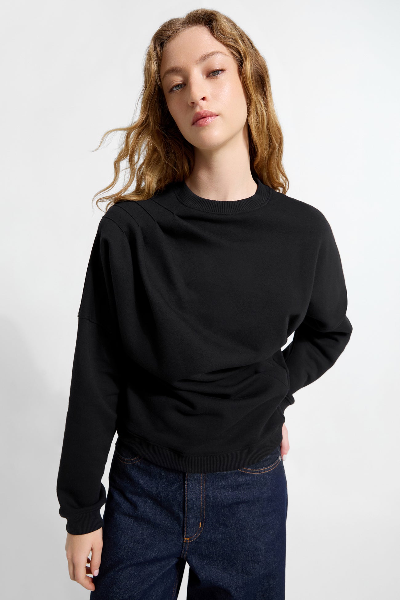 Black Pleated Pullover Sweatshirt Top - Brynn Sweatshirt | Marcella