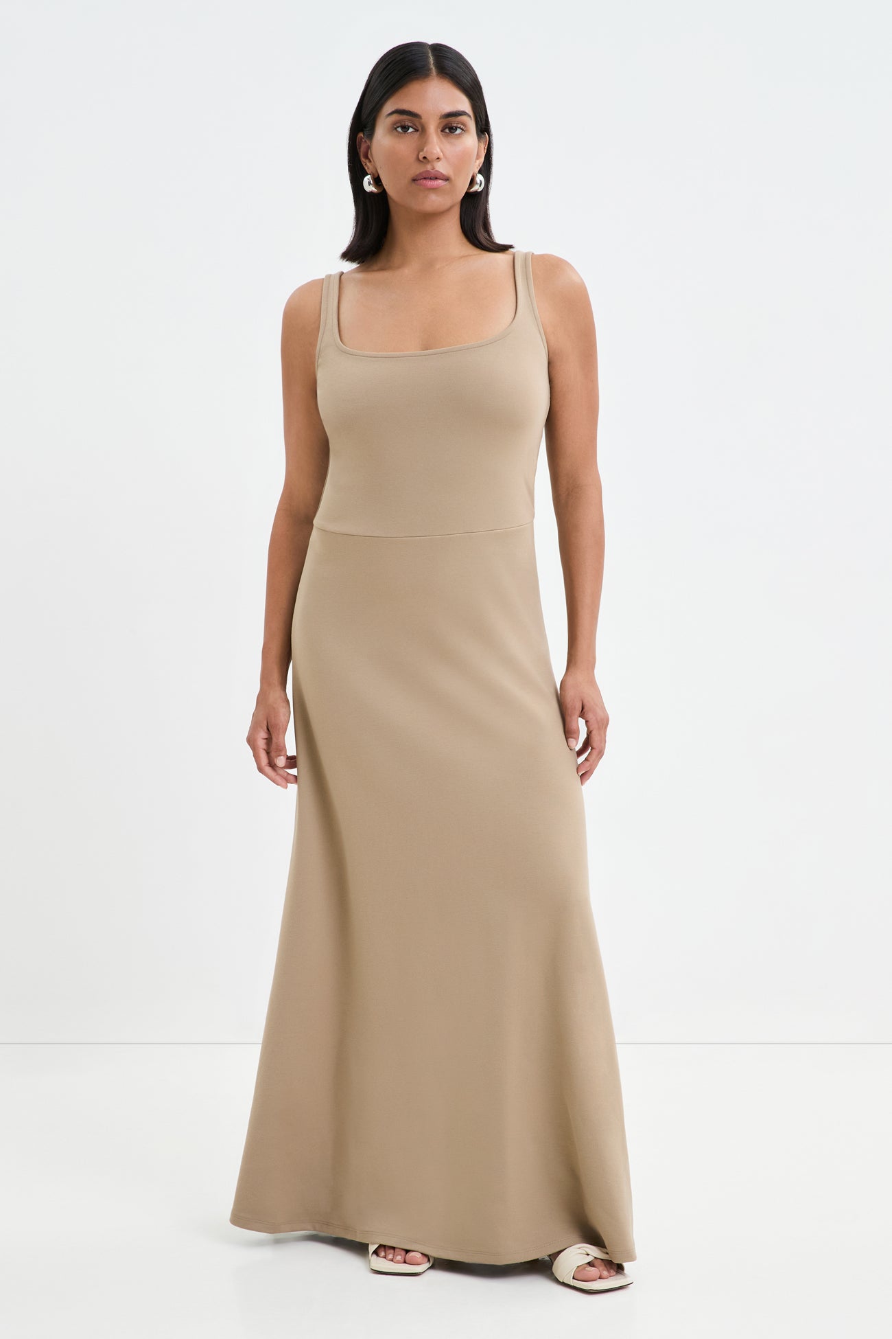 brown tank maxi dress Brown Fitted Cutout Maternity Maxi Tank Dress