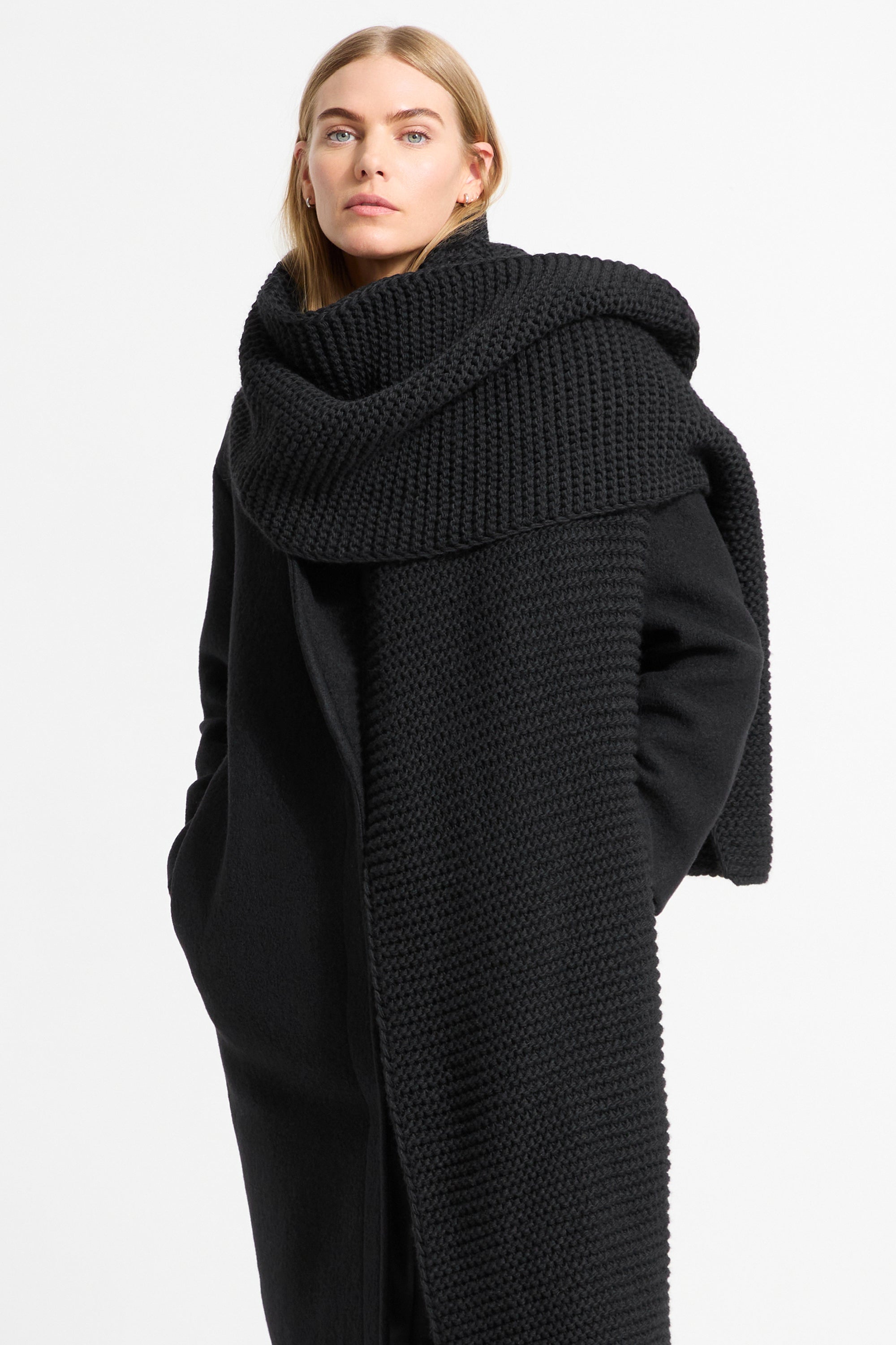 Black Extra Long Wide Merino Wool Scarf Bronx Scarf Marcella