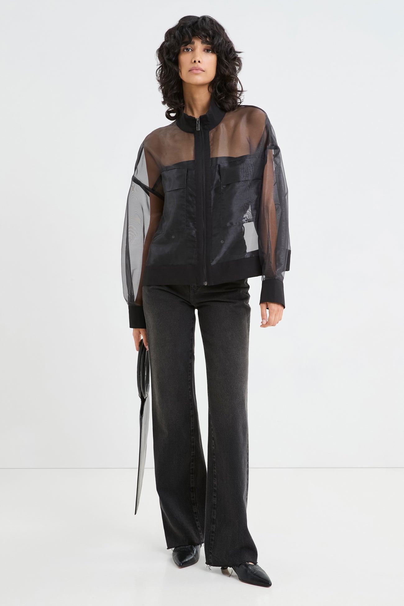 Marcella | Clyde Sheer Jacket in Black Organza | Women's Size Small | Organic Cotton | Spring And Summer Clothing Marcella | Clyde Sheer Jacket in Black Organza | Women's Size Small | Organic Cotton | Spring And Summer Clothing