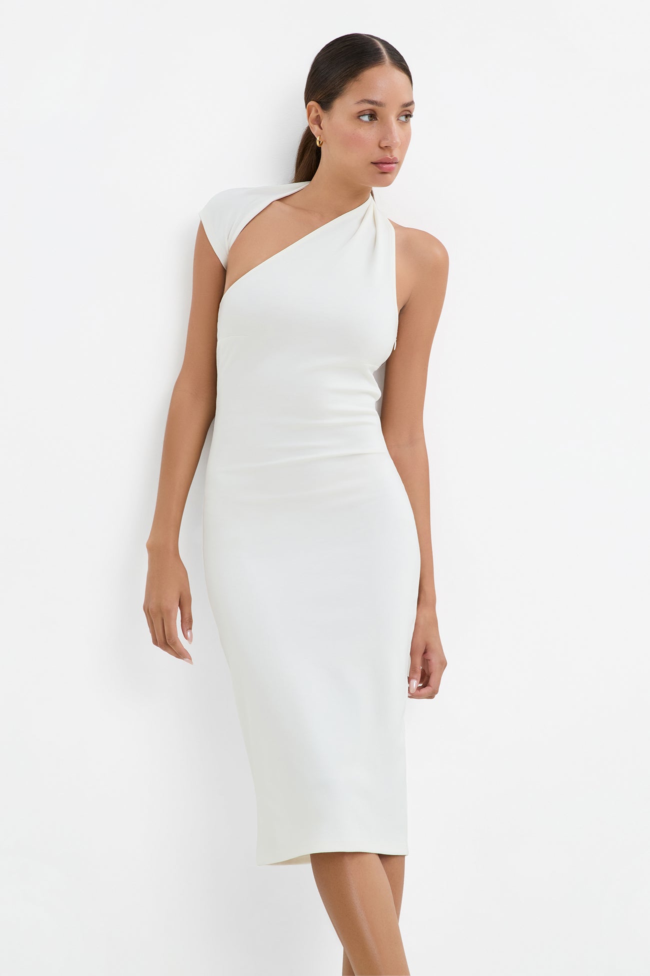 Women's One-Shoulder European Ponte Midi Dress - Manhattan