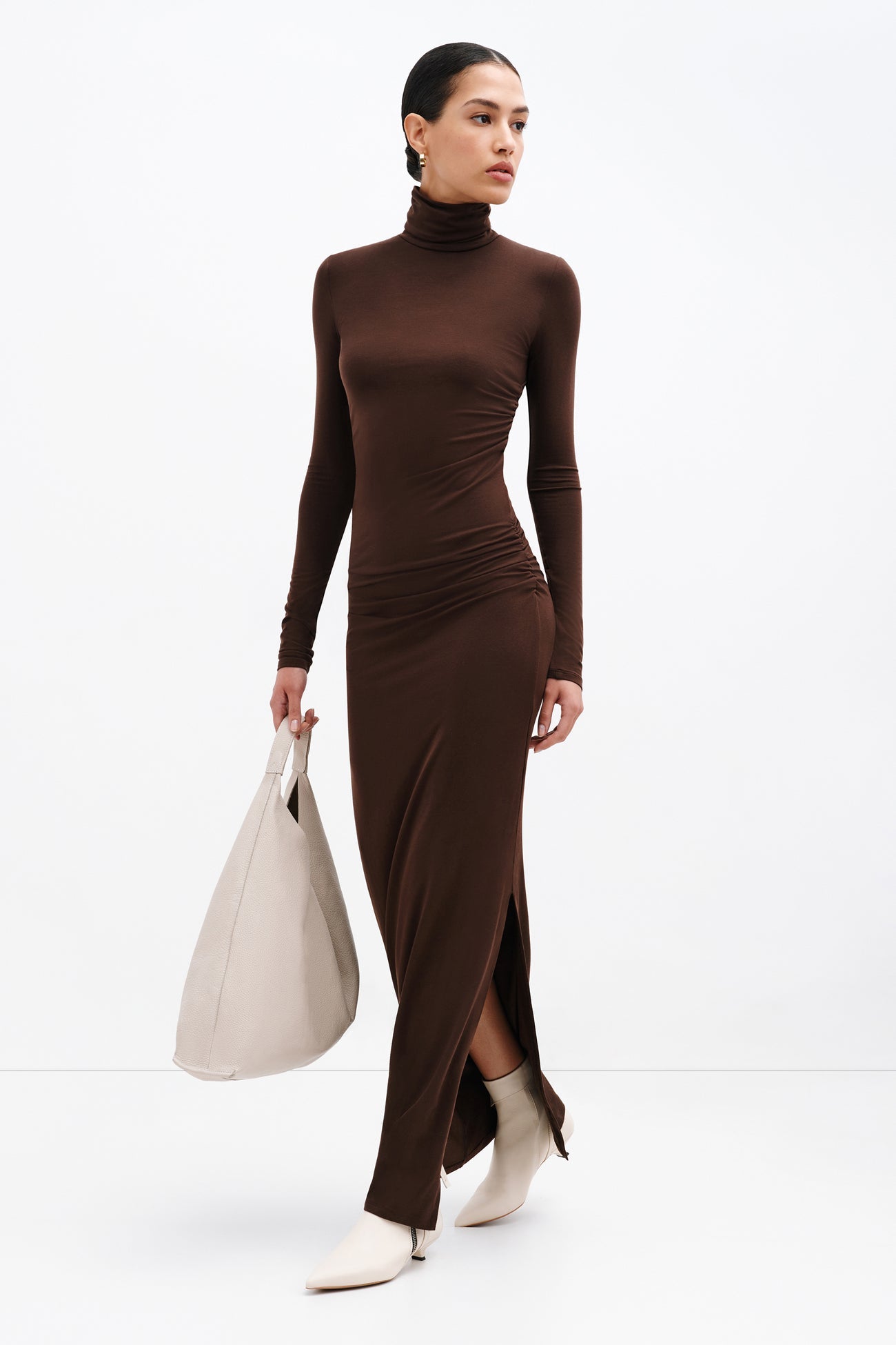 Brown Long Sleeve Maxi Dress