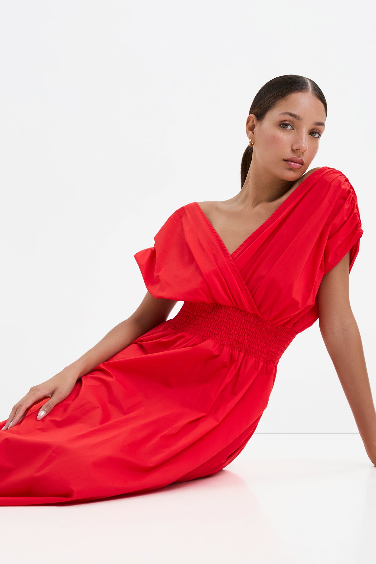 Women's Red Cotton Off-Shoulder Dress