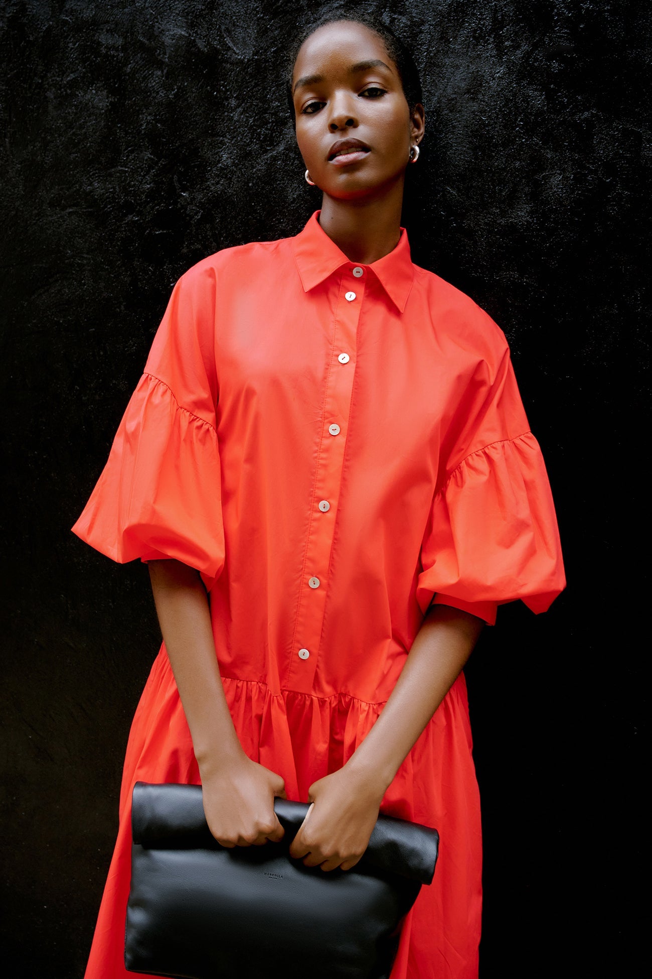 Red Button-Up Cotton Puff Sleeve Sundress Ada Dress Marcella