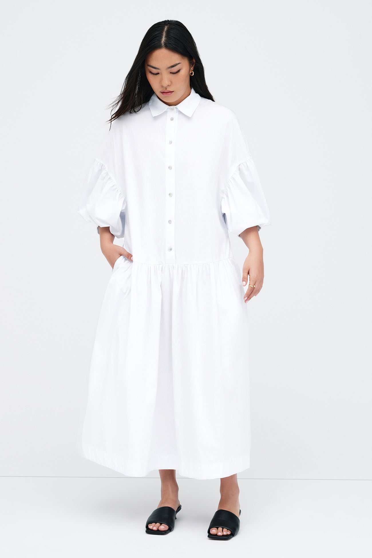 Marcella Women's Ada Cotton Poplin Midi Shirtdress - White