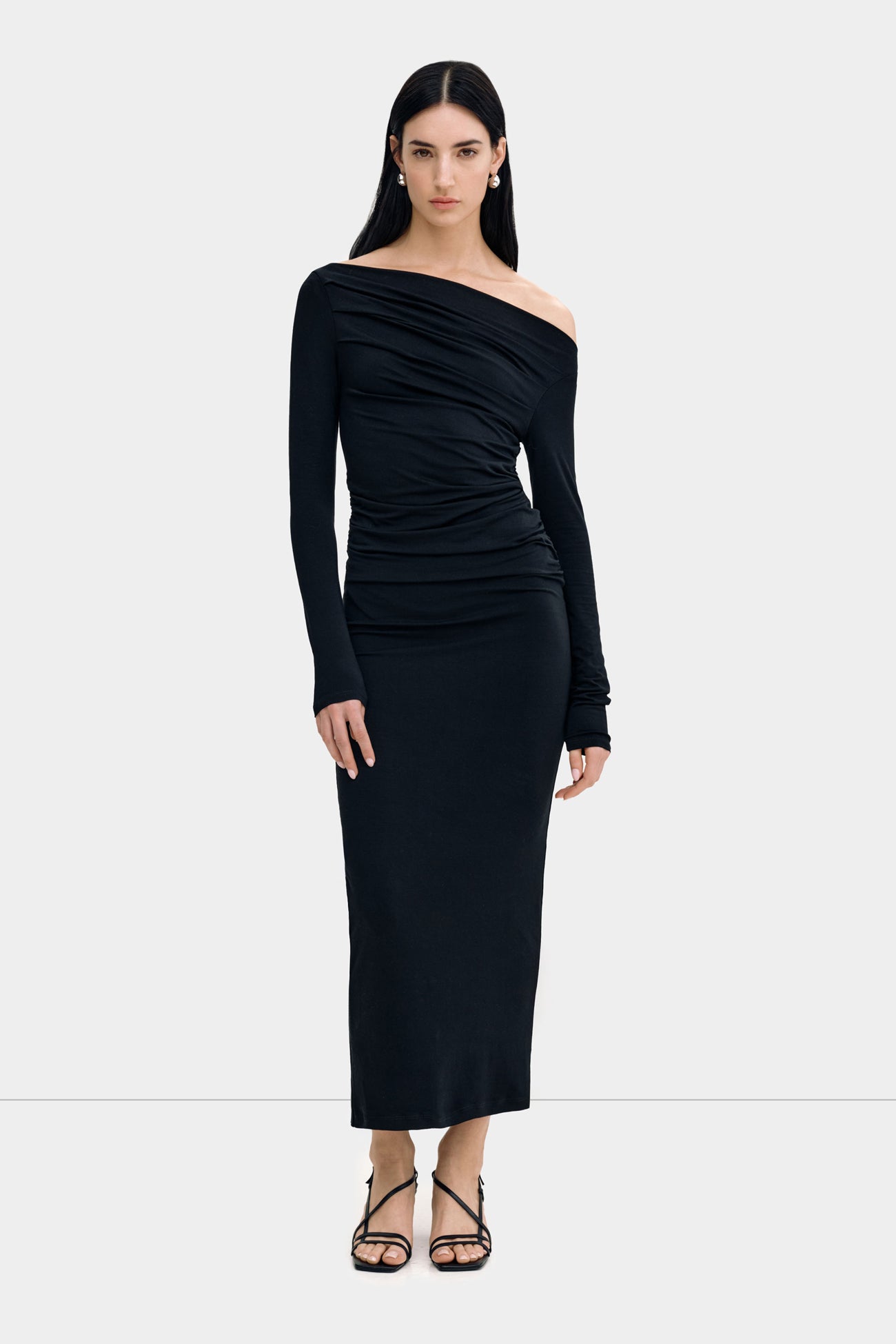 chinese dress ladies Marcella | Cooper Long Sleeve Dress in Black | Women's Size XL | Sustainable European Jersey