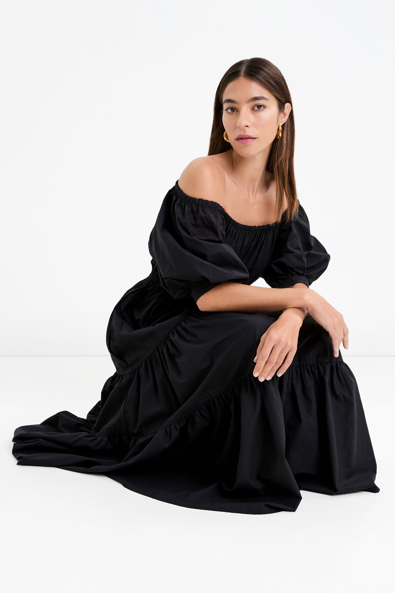Marcella | Bleecker Off White Off The Shoulder Maxi Dress | Cotton Elastic Waist | Casual | Size L | European Cotton Voile | Tiered Skirt with Pockets Marcella | Bleecker Off White Off The Shoulder Maxi Dress | Cotton Elastic Waist | Casual | Size L | European Cotton Voile | Tiered Skirt with Pockets