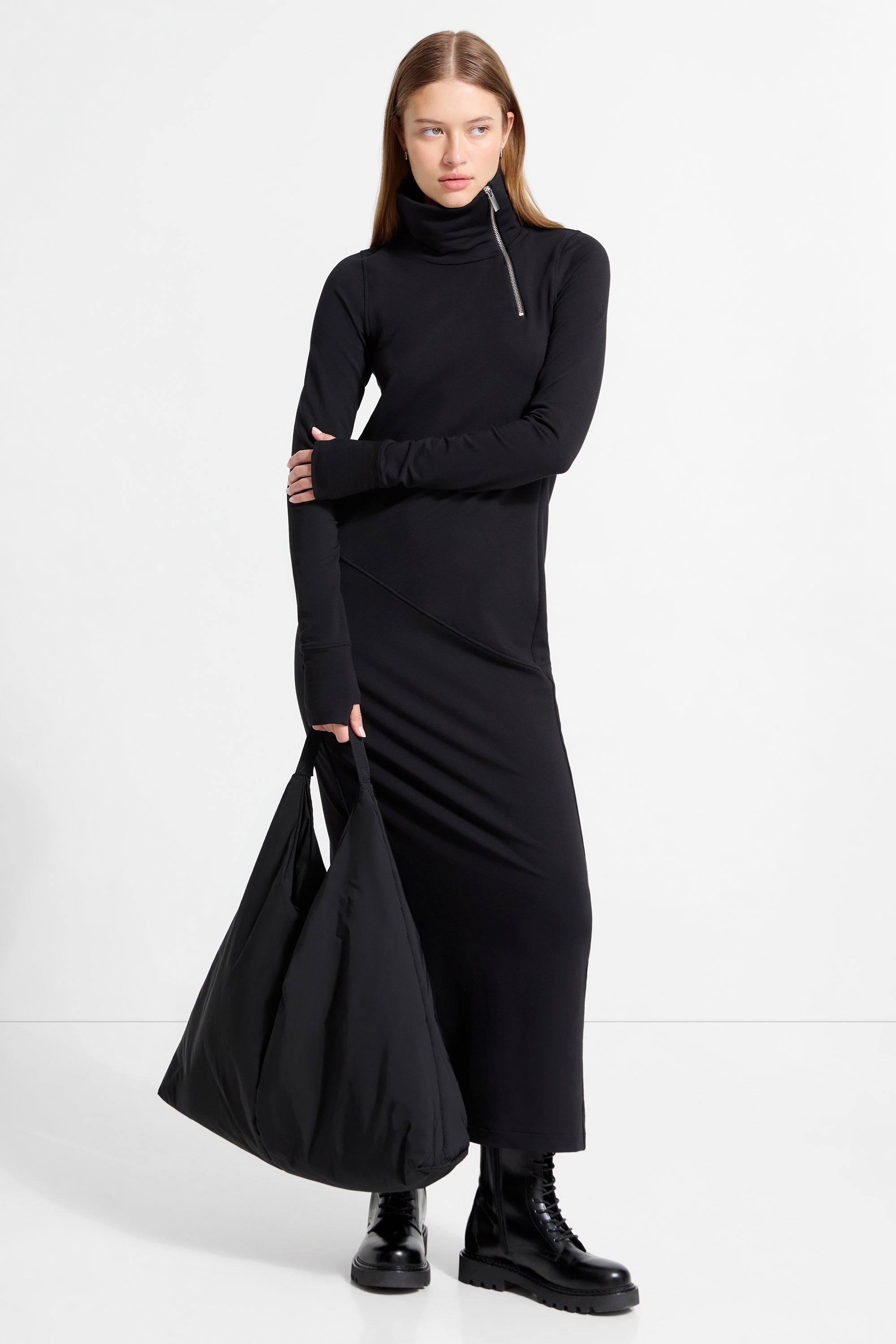 Marcella | Abby Sweatshirt Dress in Black | Women's Size Large | Midweight French Terry