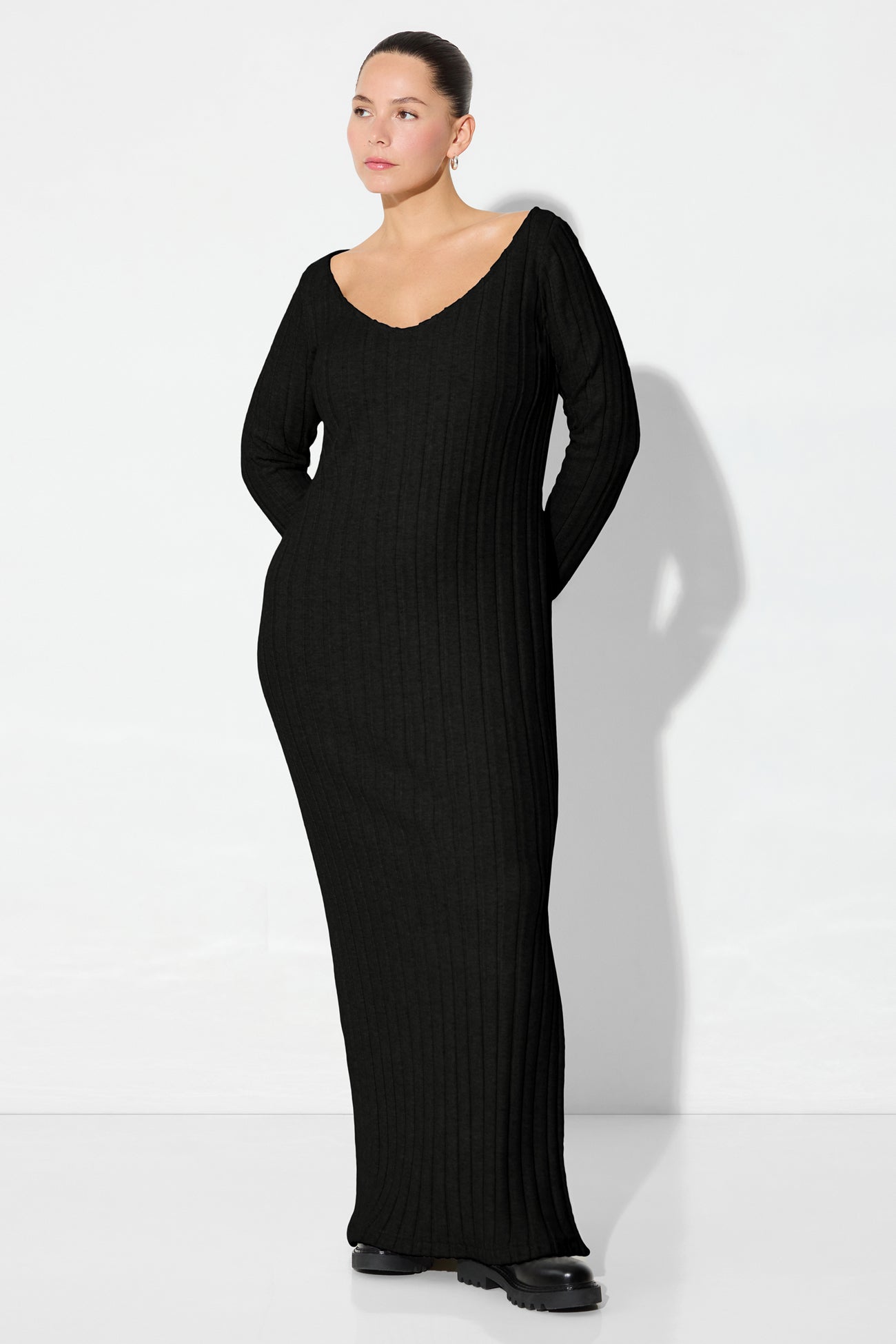 Marcella | Penelope Long Sleeve Dress in Black | Women's Size Large | European Ribbed Jersey