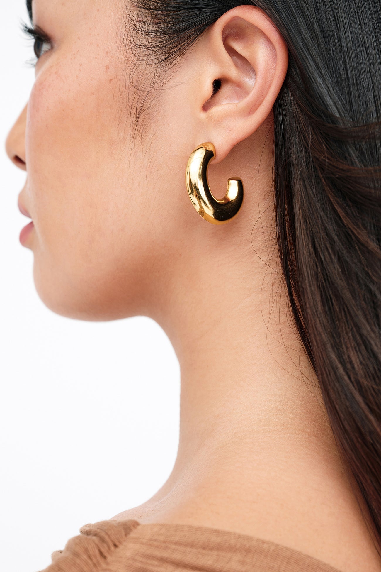 Gold Hoop Earrings For Women - 316L Stainless Steel 5mm Chunky Hoops, 14K Gold Plated, 25mm-50mm Sizes