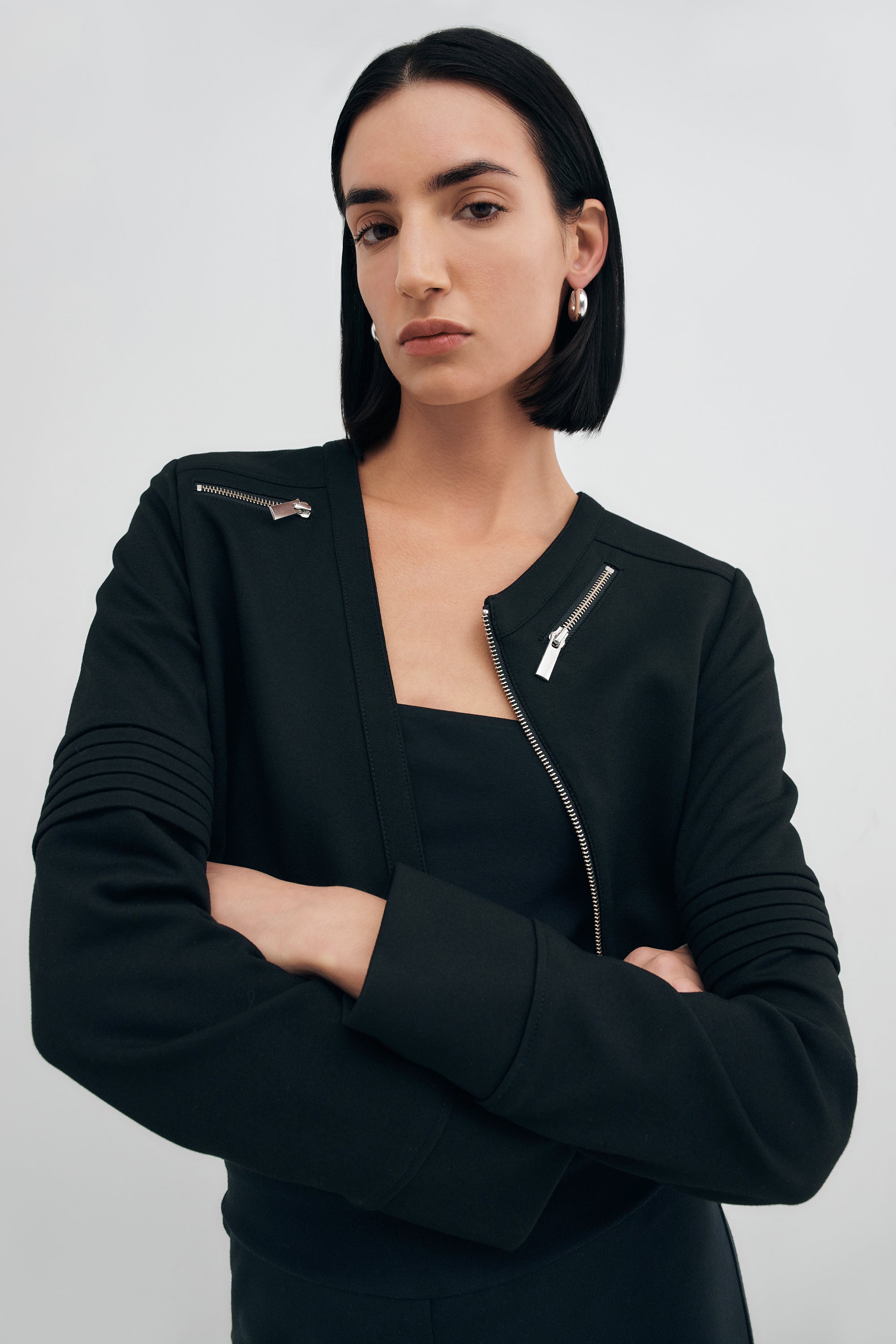Women's Black Cropped Moto Jacket | Marcella