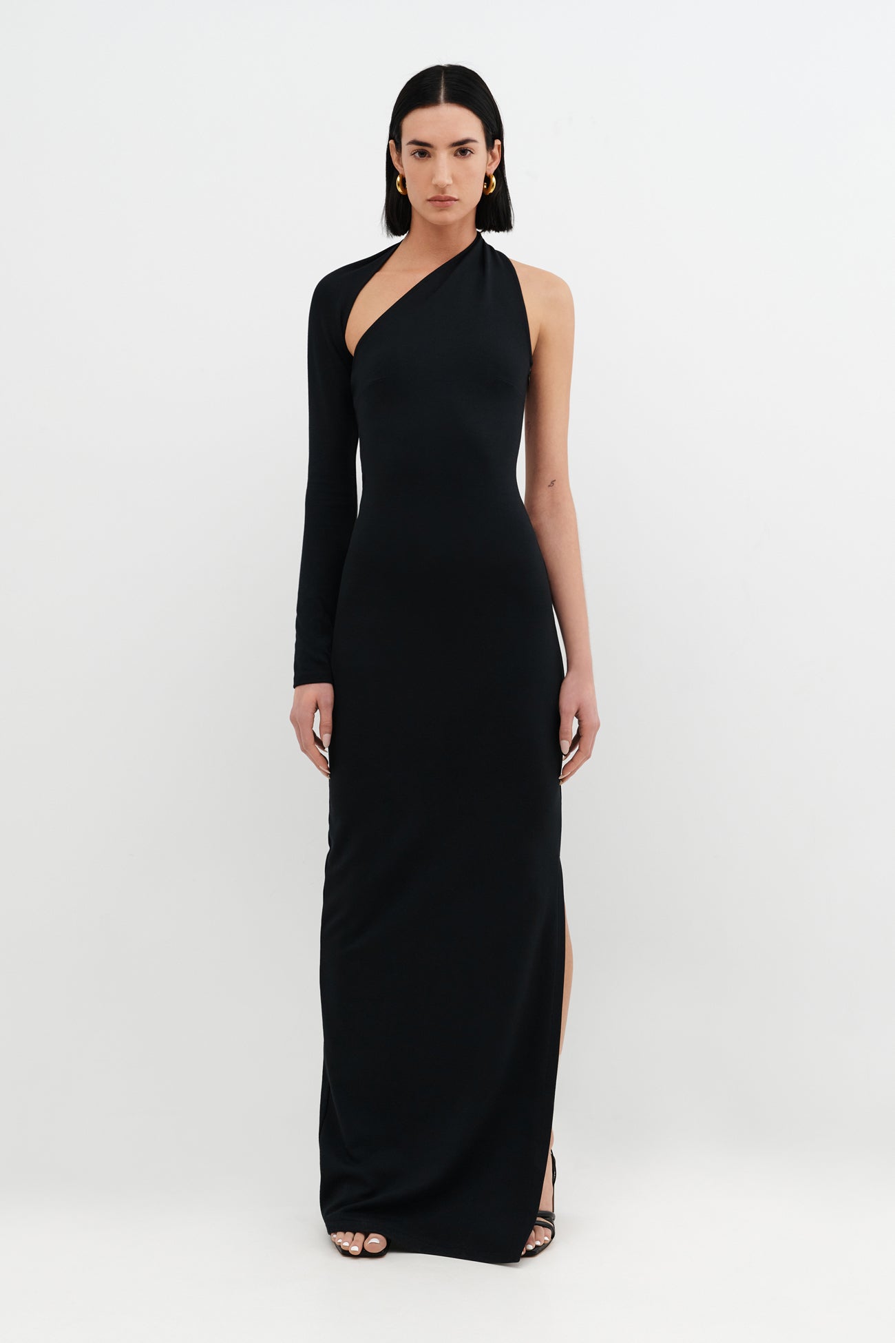 Marcella | Petite Manhattan Slit Gown in Black | Women's Size PXL | Ponte