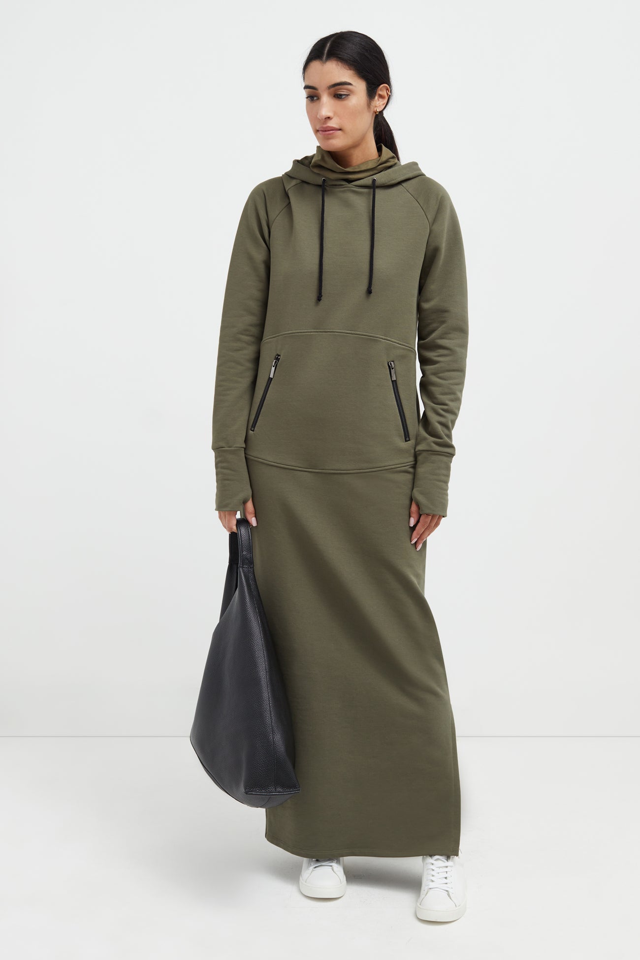 Casual Maxi Olive Green Hoodie Elba Sweatshirt Dress Marcella
