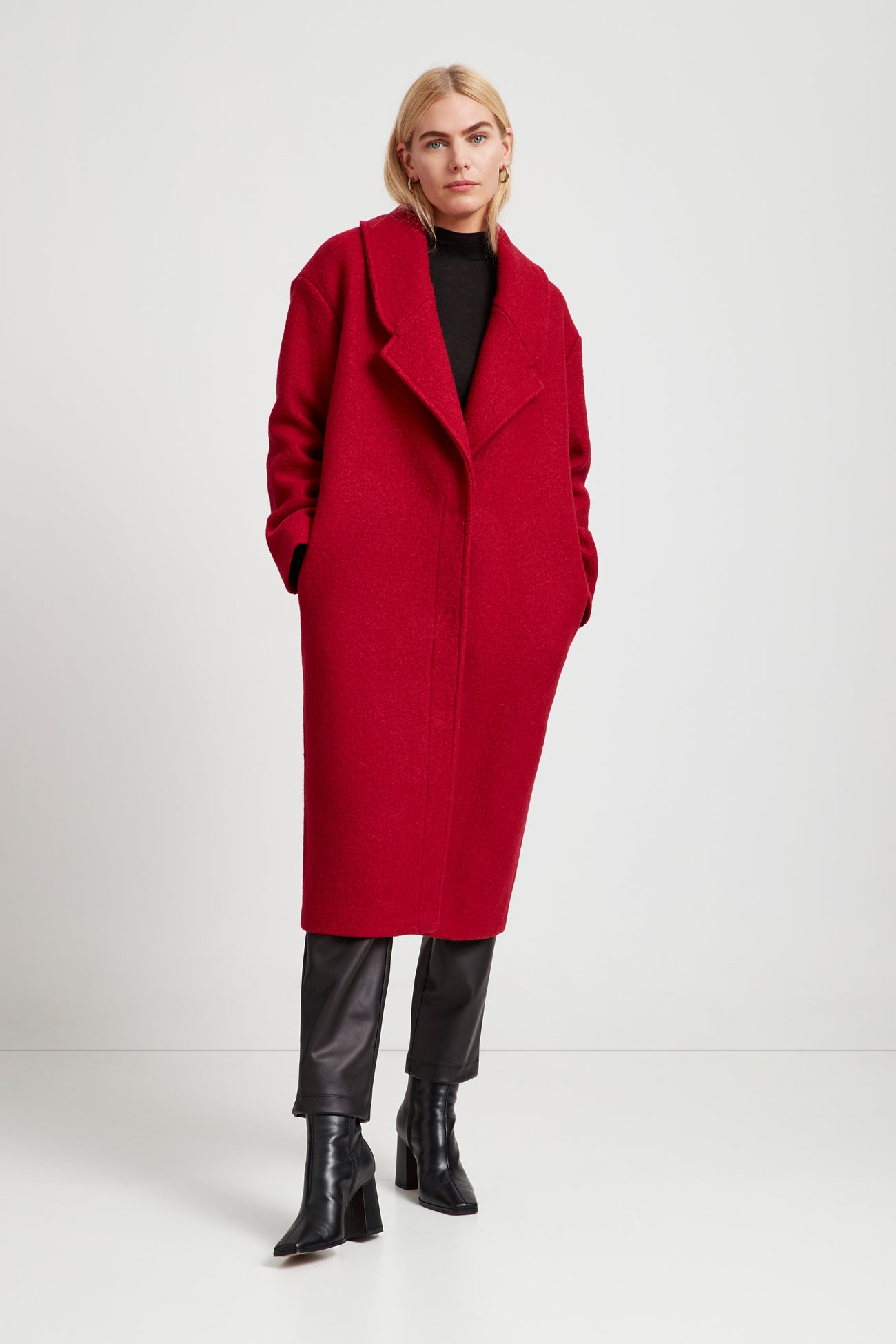 fitted lace wedding dress Handmade Red Wool Coat – Vintage Double Breasted Swing Coat main image 0