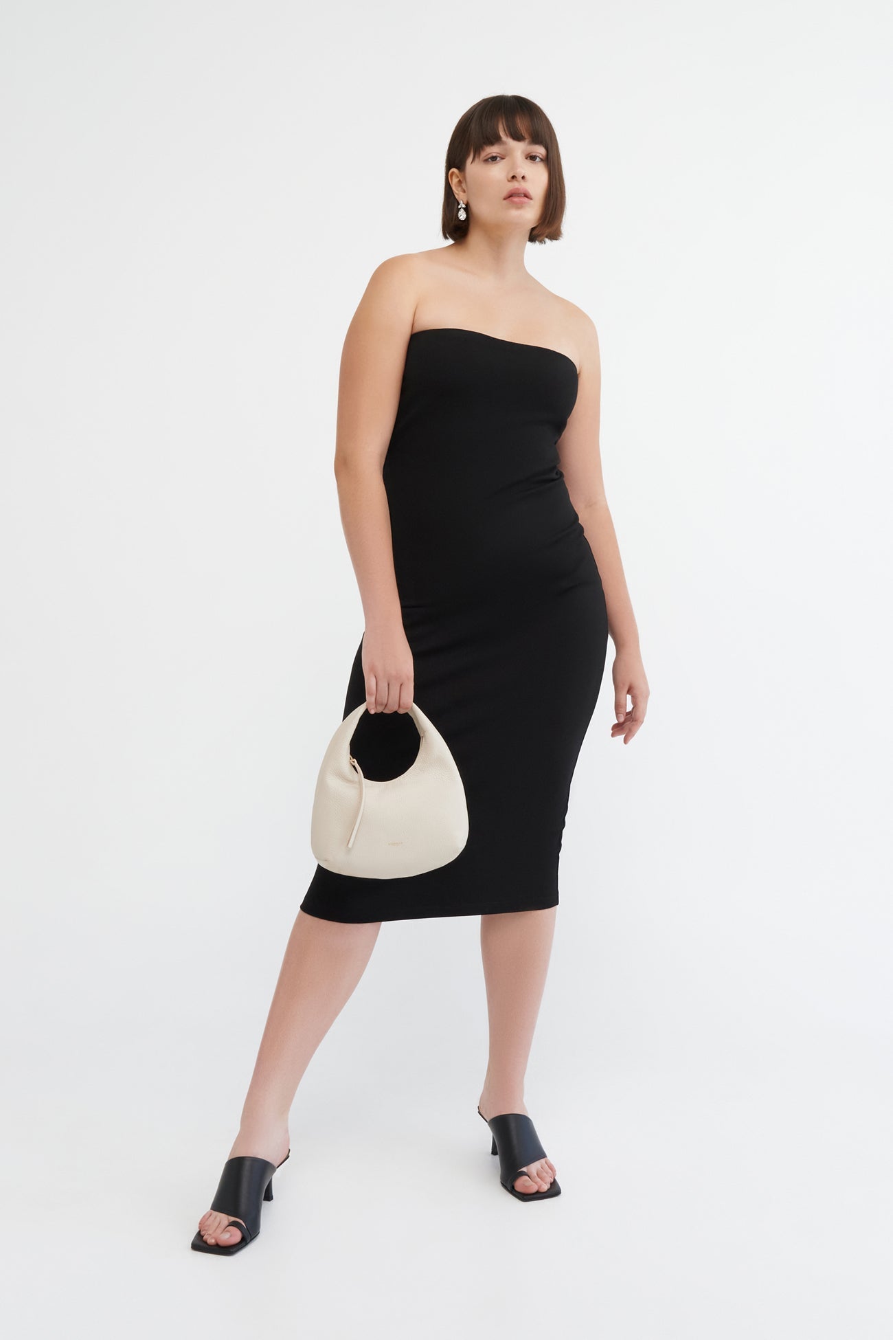 natalia midi dress Natalia Scuba Crepe Off The Shoulder Ruffle Neck Midi Dress Black / 14
