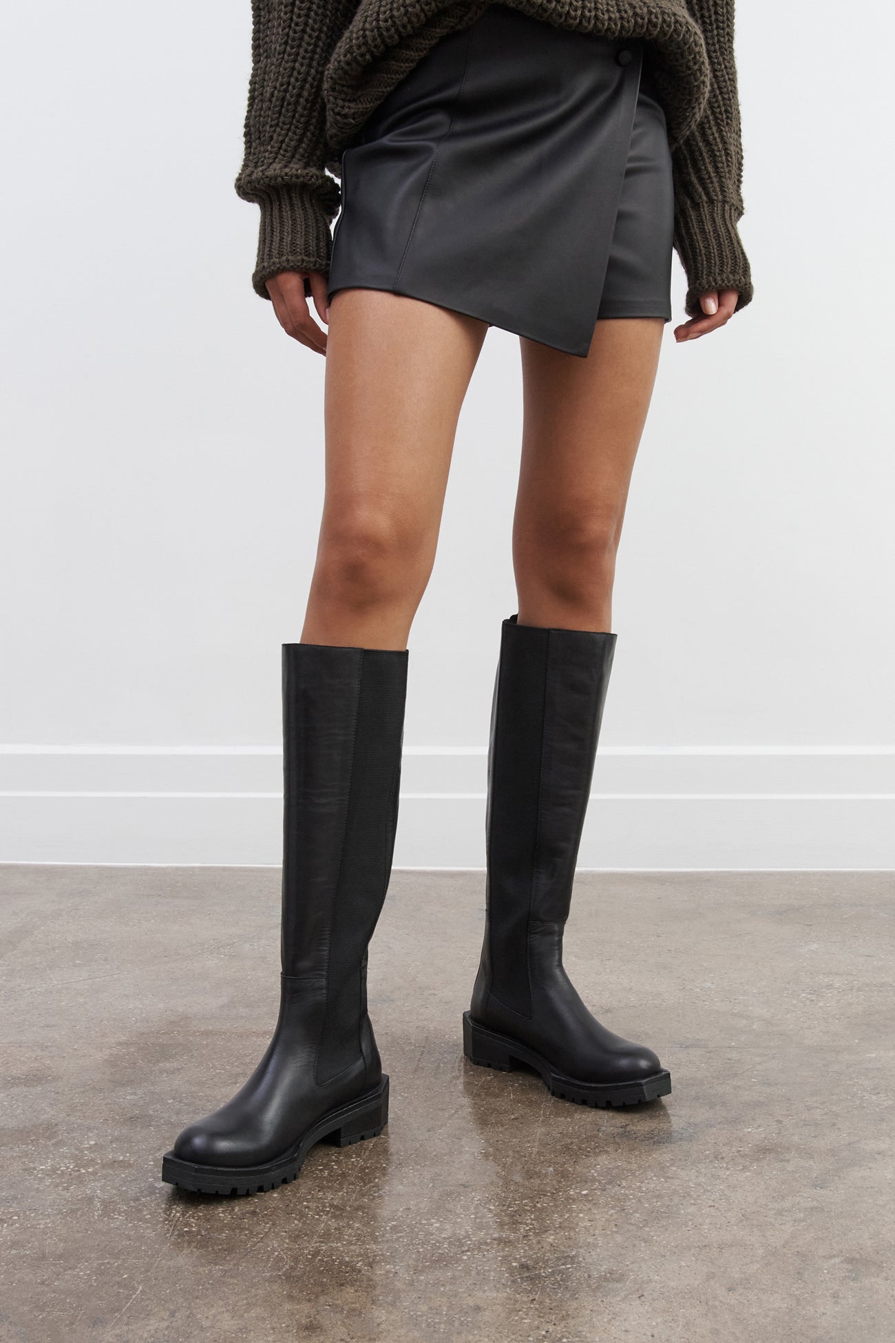 Marcella | Carnegie Knee-High Boots | Black | Size 7 | Italian Leather | Lug Sole | Stretch | Elastic Panels | Chelsea Boot Marcella | Carnegie Knee-High Boots | Black | Size 7 | Italian Leather | Lug Sole | Stretch | Elastic Panels | Chelsea Boot