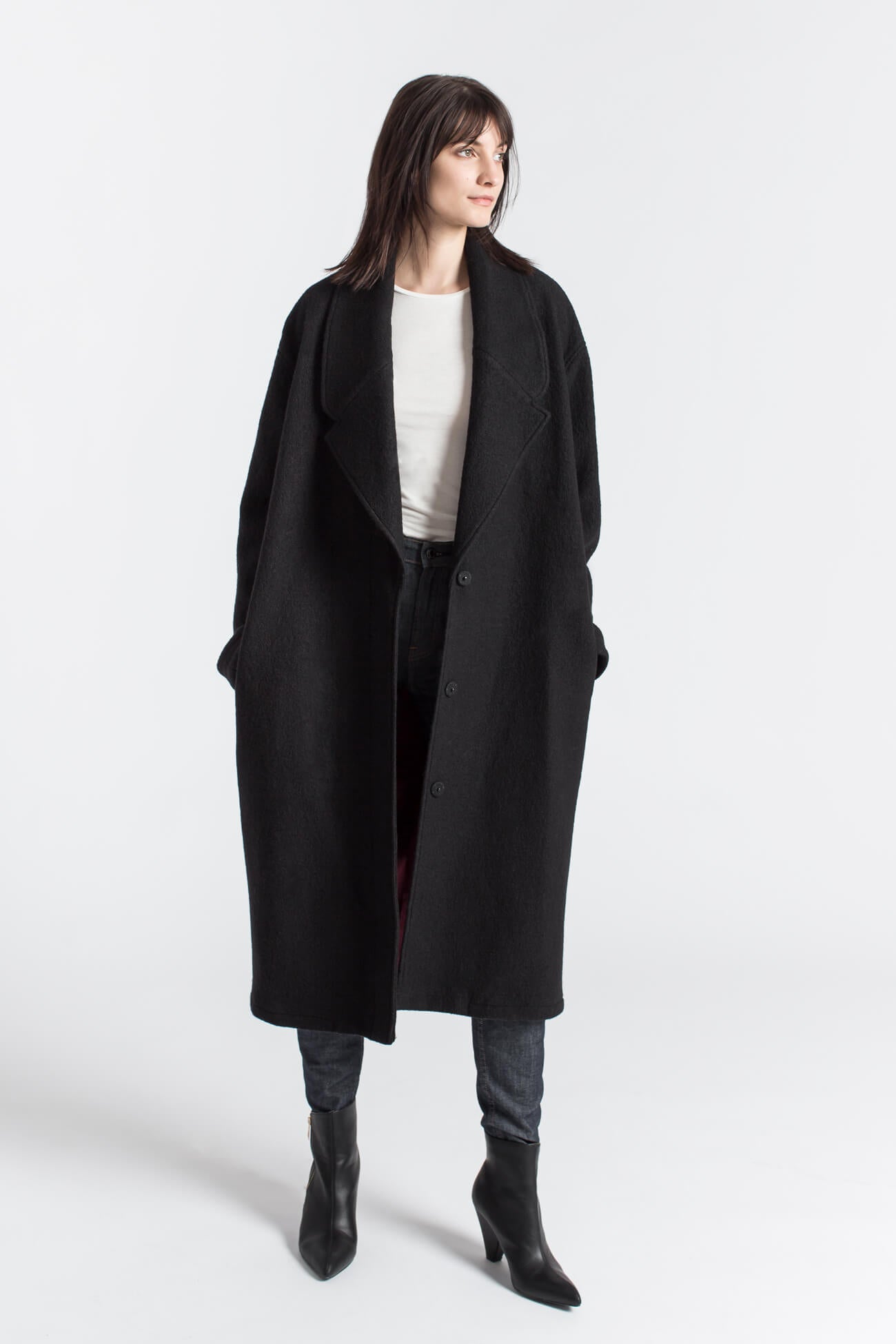 women's black wool dress coats Elegant Black Long Wool Coat Women 3148 Black / XXL
