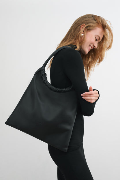 Minimalist Black Leather Large Handbag - St. Marks Tote | Marcella