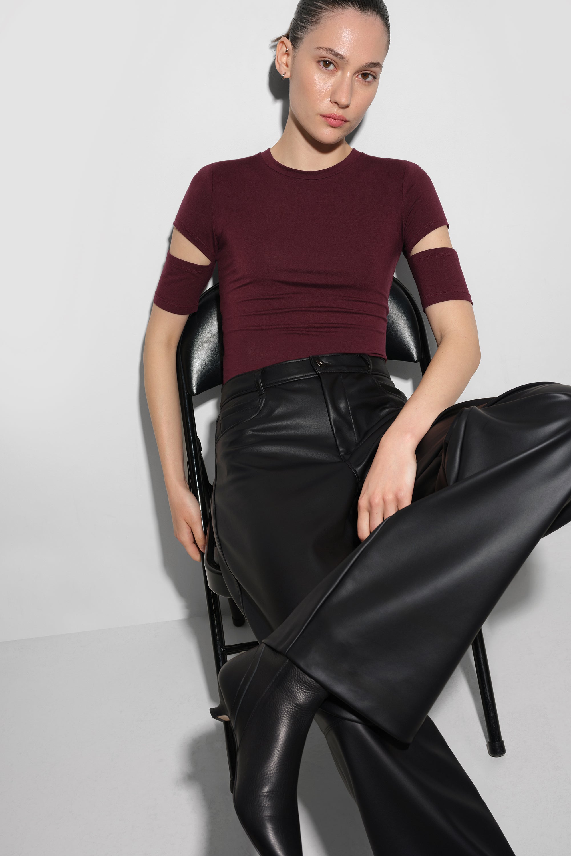 Esme Top | Burgundy Sustainable Jersey Cutout-Sleeve Top