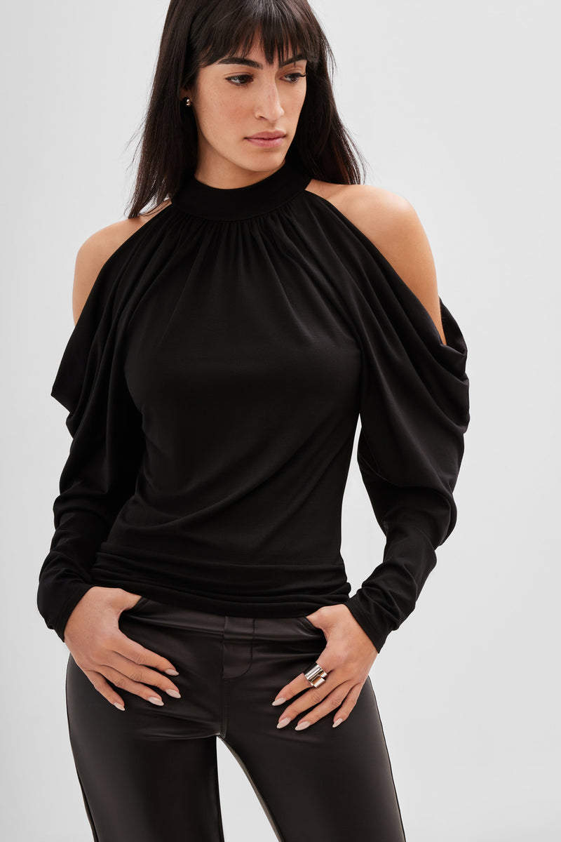 Black Cutout Long Sleeve Top - Perry Cold Shoulder Top