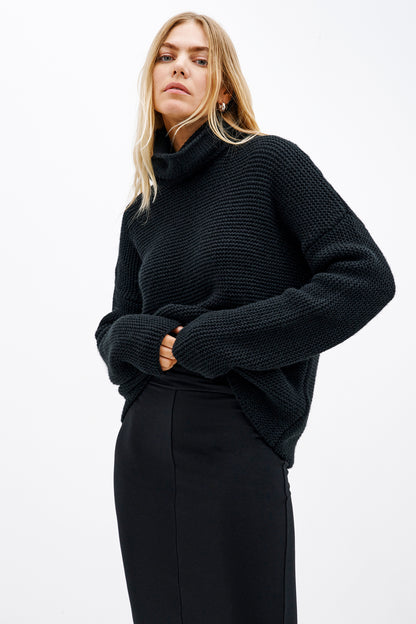 Black Wool Knit Pullover - Pia Turtleneck Sweater | Marcella