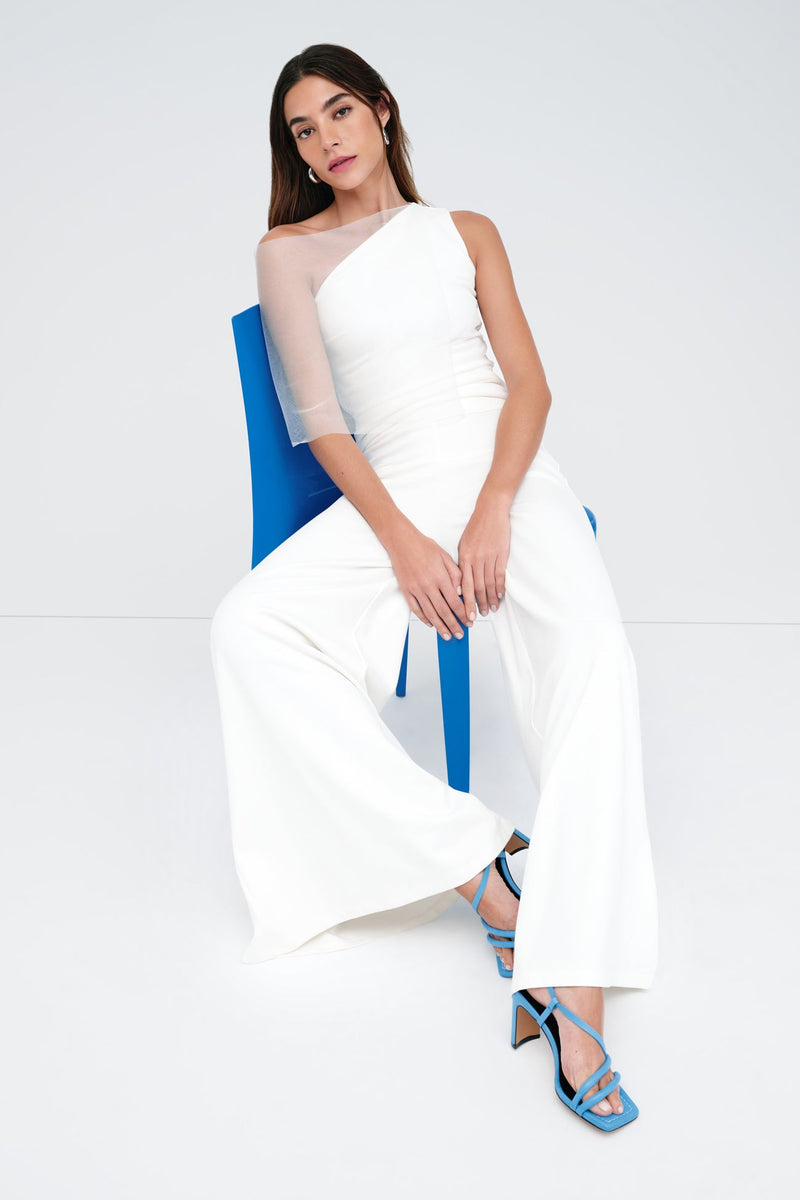 Off White Asymmetrical Sleeveless Mesh Top - Zinnia Top