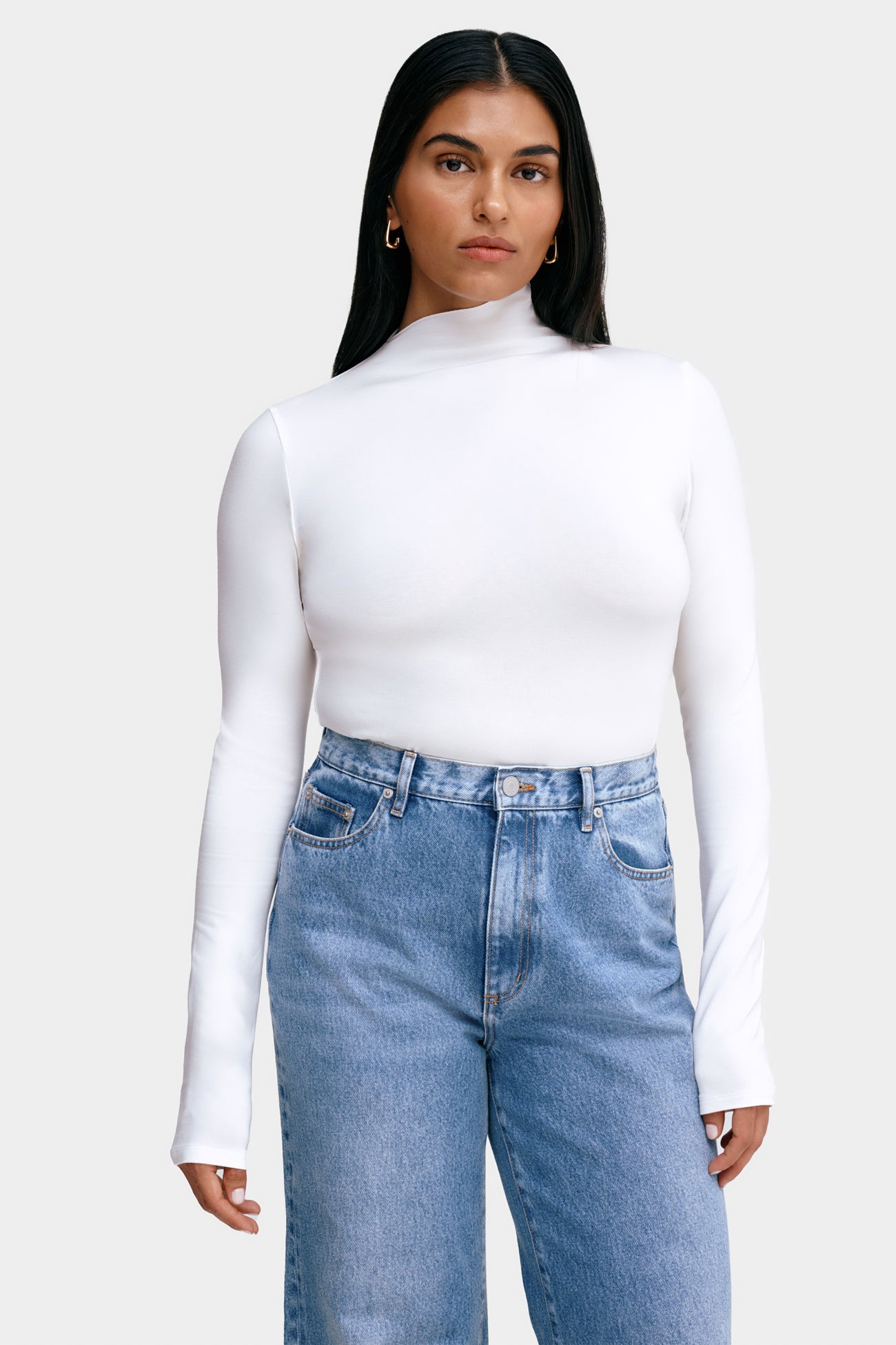 Asymmetric Off White Mock Neck Design Top - Ilana Top | Marcella