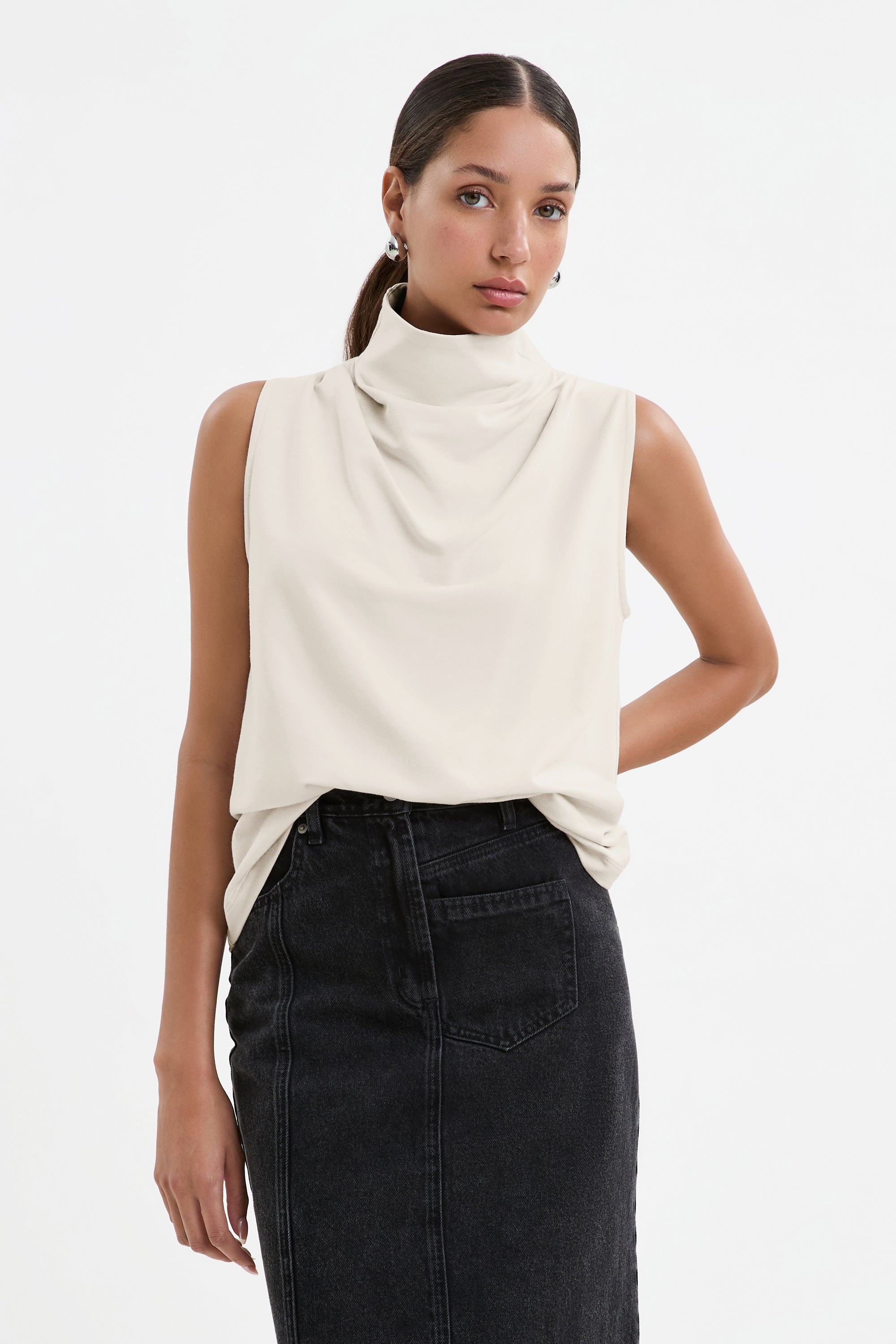 Agnes Skirt | Black European Denim Pencil Midi Skirt