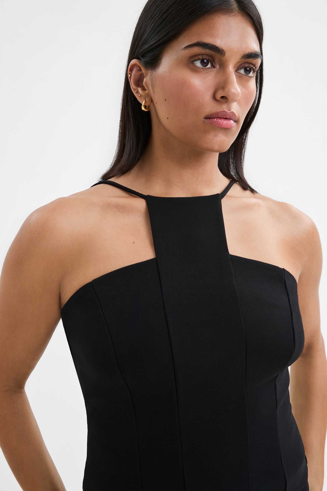 marno Bianca blouse（NAVY） Black Sleeveless Top with Geometric Neckline - Bianca Top