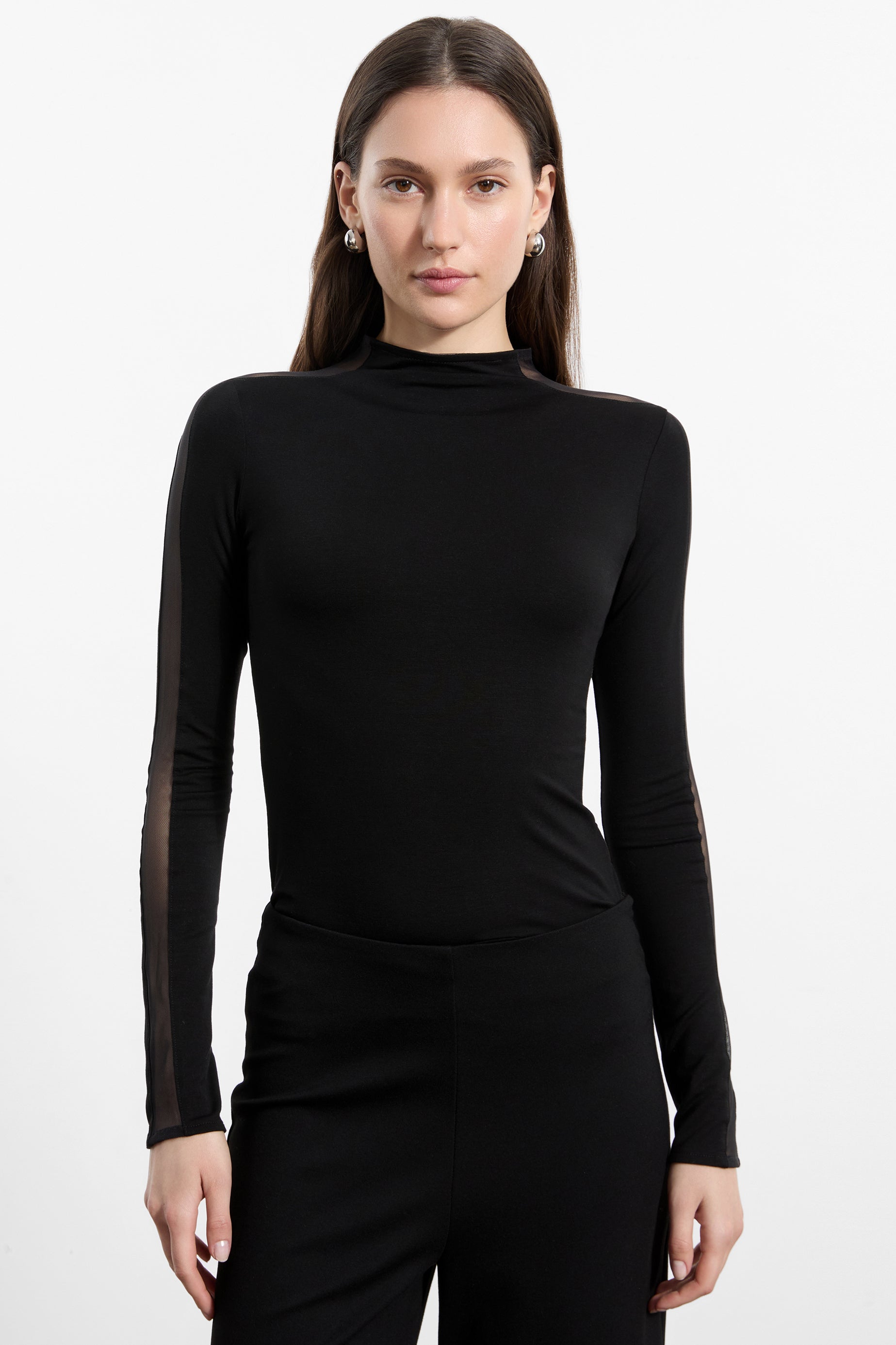Women's Mock Neck Top with Mesh Panels | Marcella