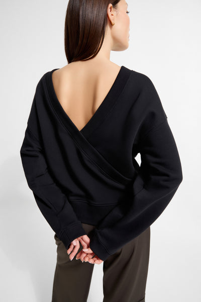 Black Sweatshirt Top with Open Back - Oliver Sweatshirt | Marcella