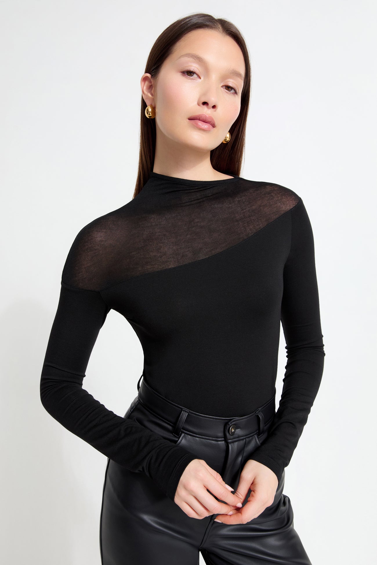 Dove Top | Black Sustainable European Jersey Mock-Neck Top