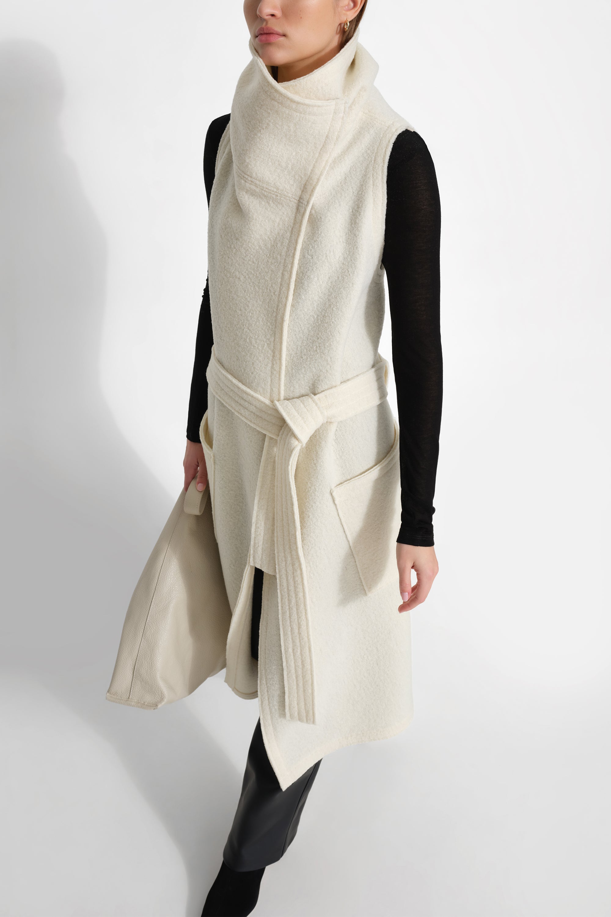 Erica Vest | White Italian Virgin Wool Belted Vest