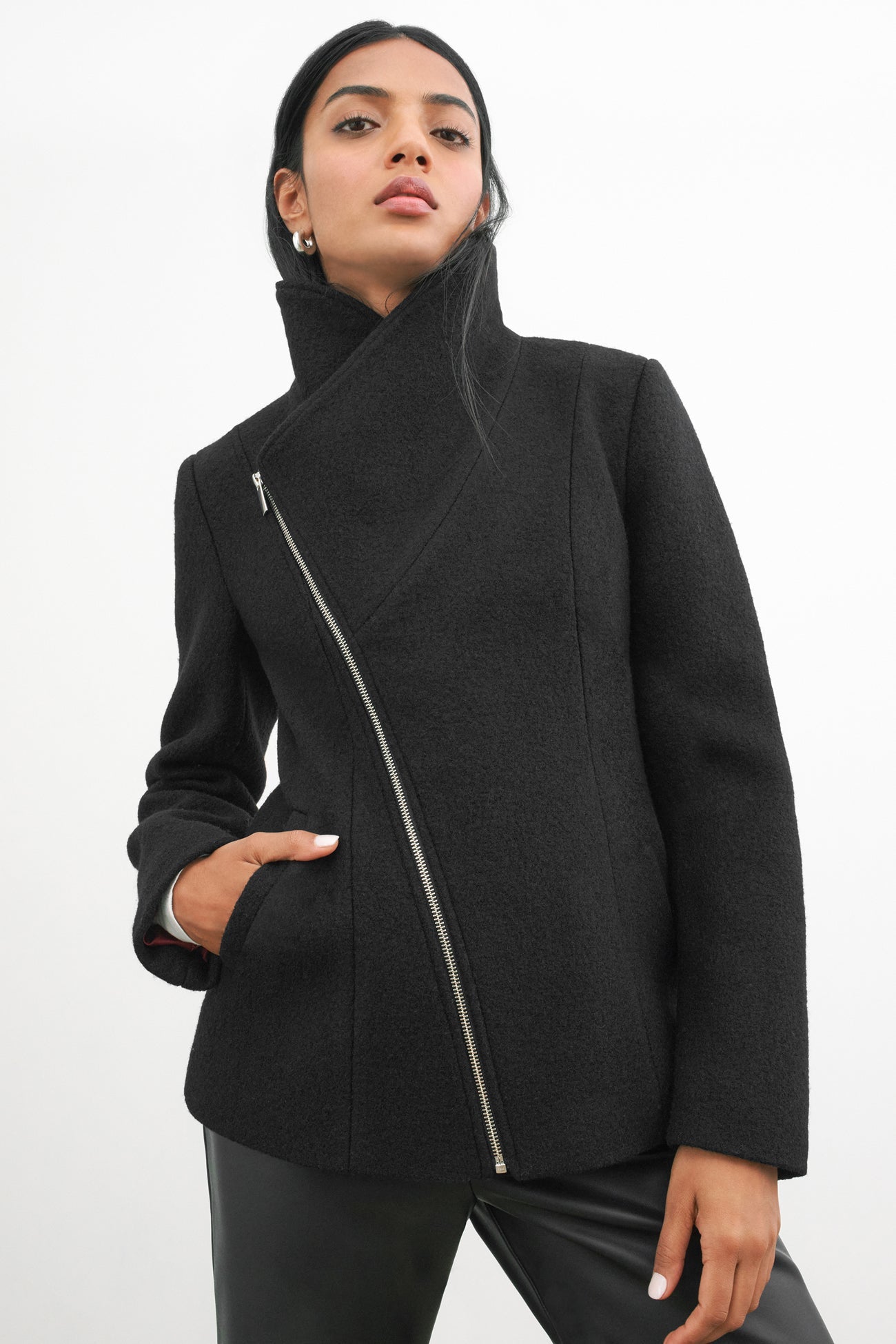 Grey Asymmetric Zip Up Wool Coat - Essex Jacket | Marcella