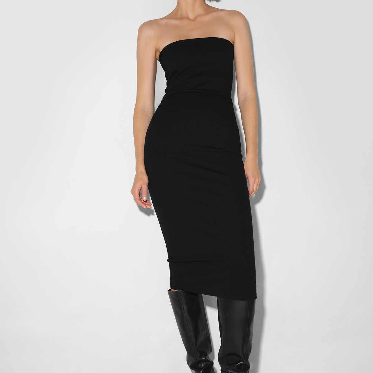 strapless black midi dress Marcella | Natalia Sleeveless in | Women's Size Large | Ponte length cocktail dresses for SL50 Rent Goddiva Red One Size:US 14W