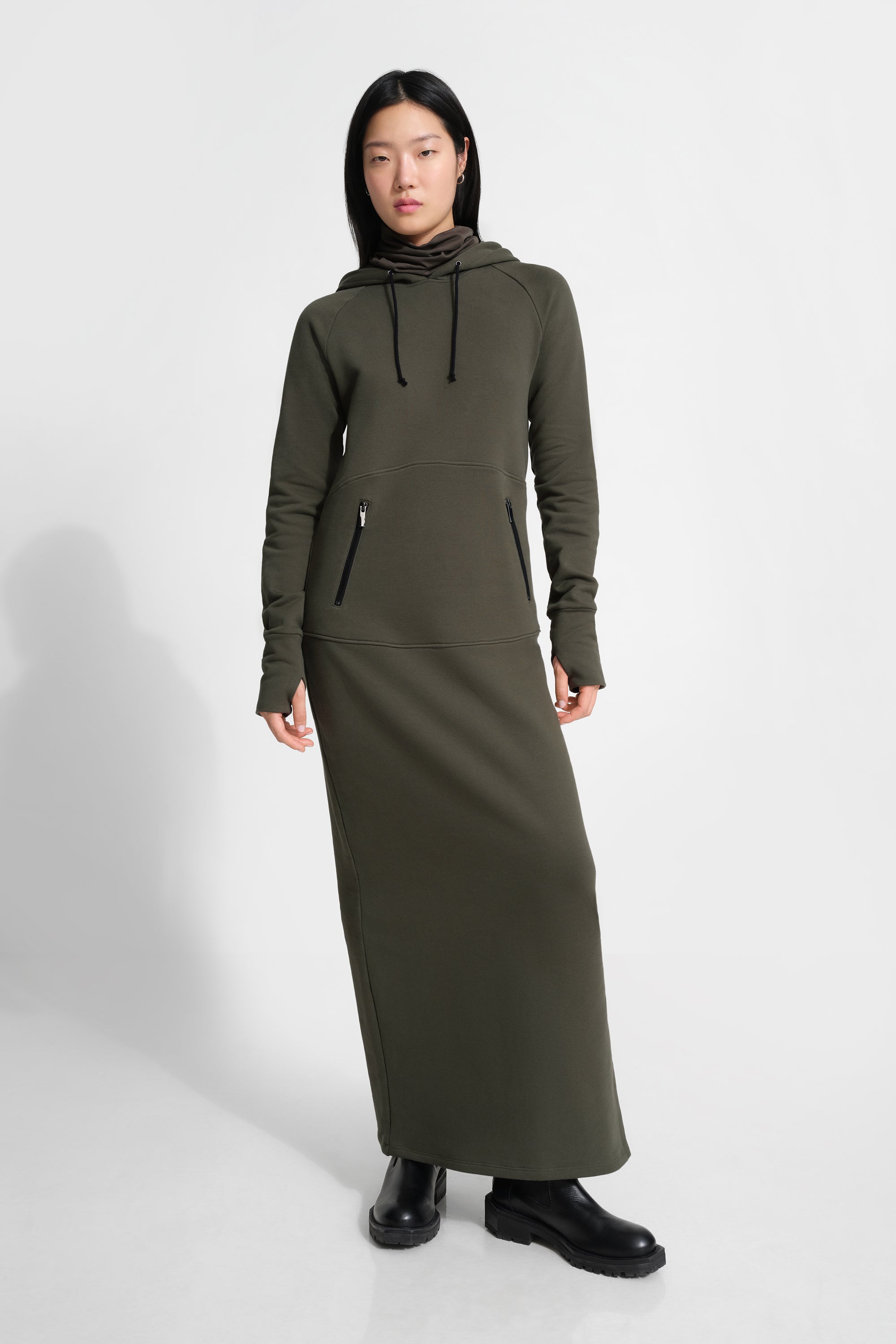 ワンピース theredthread S hoodie long dress Elba Sweatshirt Dress | Green Midweight French Terry Maxi