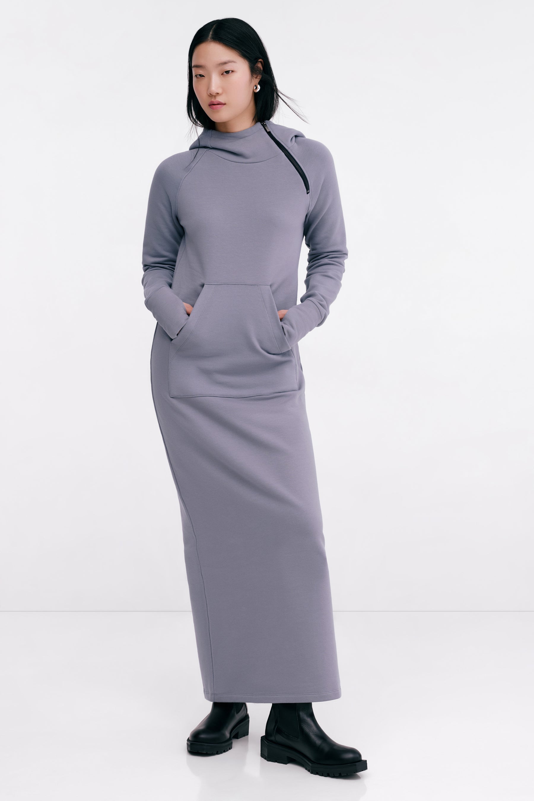 womens sweatshirt dress Marcella | Tompkins Long Sleeve Sweatshirt Dress in Fog | Women's Size XXS | Midweight French Terry