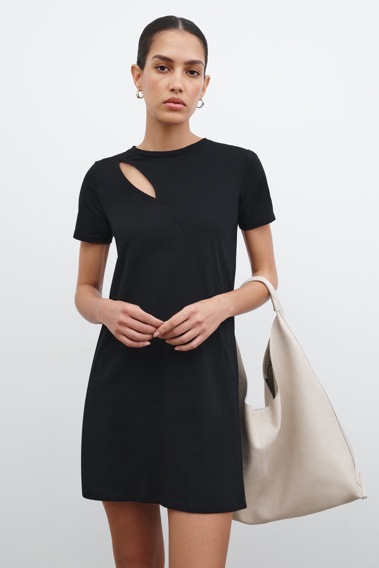 Black Cutout Short Sleeve T-Shirt Dress - Leonie Dress | Marcella