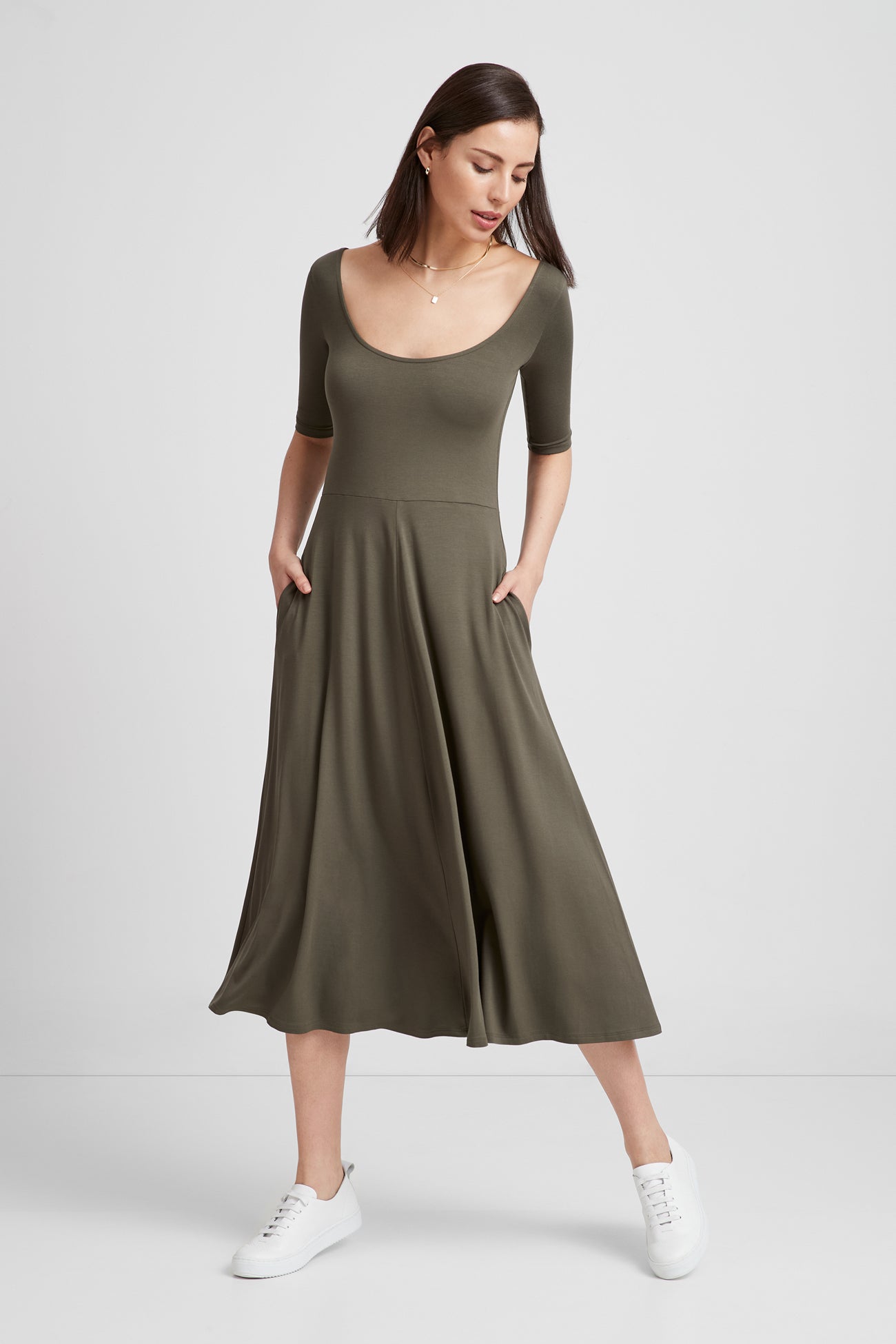 Black Half Sleeve A-Line Casual Dress