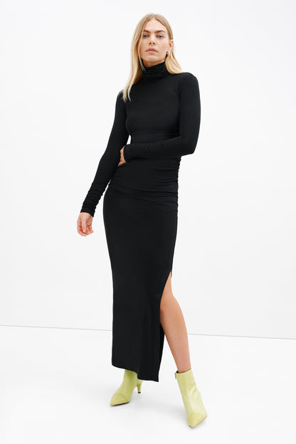 Black Long Sleeve Maxi Dress - Baxter Mock Neck Dress | Marcella